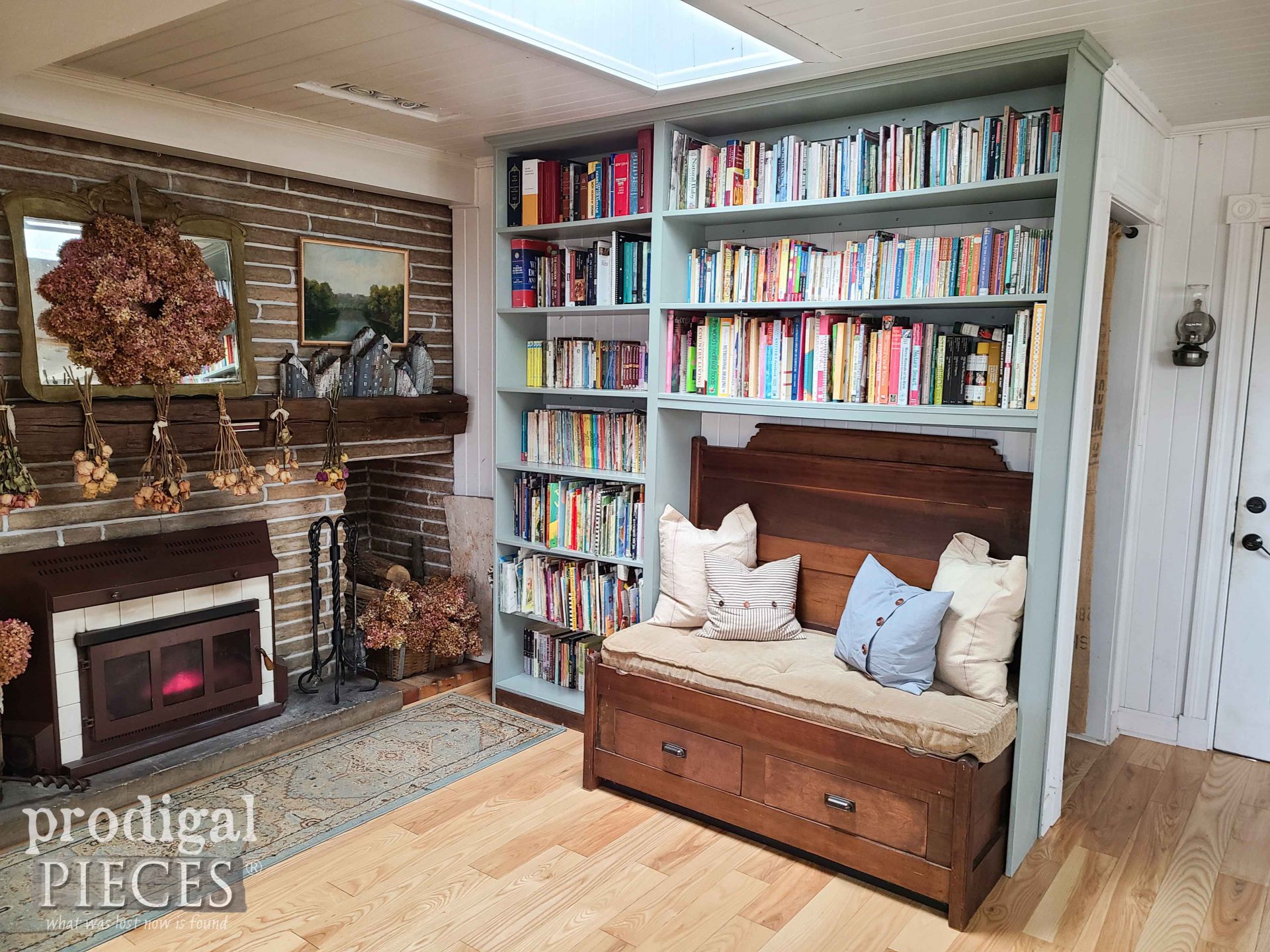 DIY Built-in Bookcase in Family Room Remodel by JC & Larissa of Prodigal Pieces | prodigalpieces.com #prodigalpieces #floors #farmhouse #home #diy