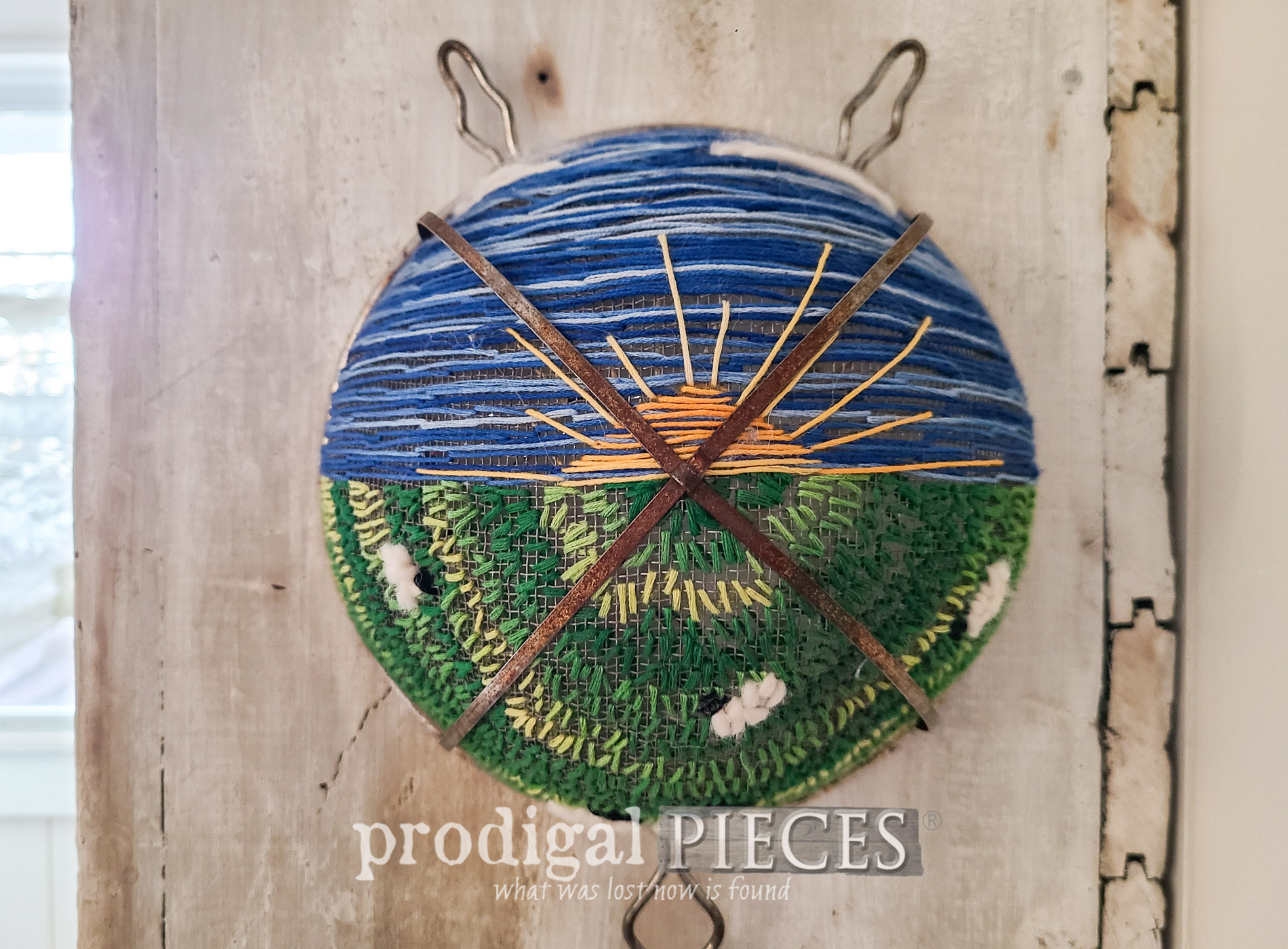 Featured Embroidered Strainer with Design by Larissa of Prodigal Pieces | prodigalpieces.com #prodigalpieces #handmade #upcycled #embroidery
