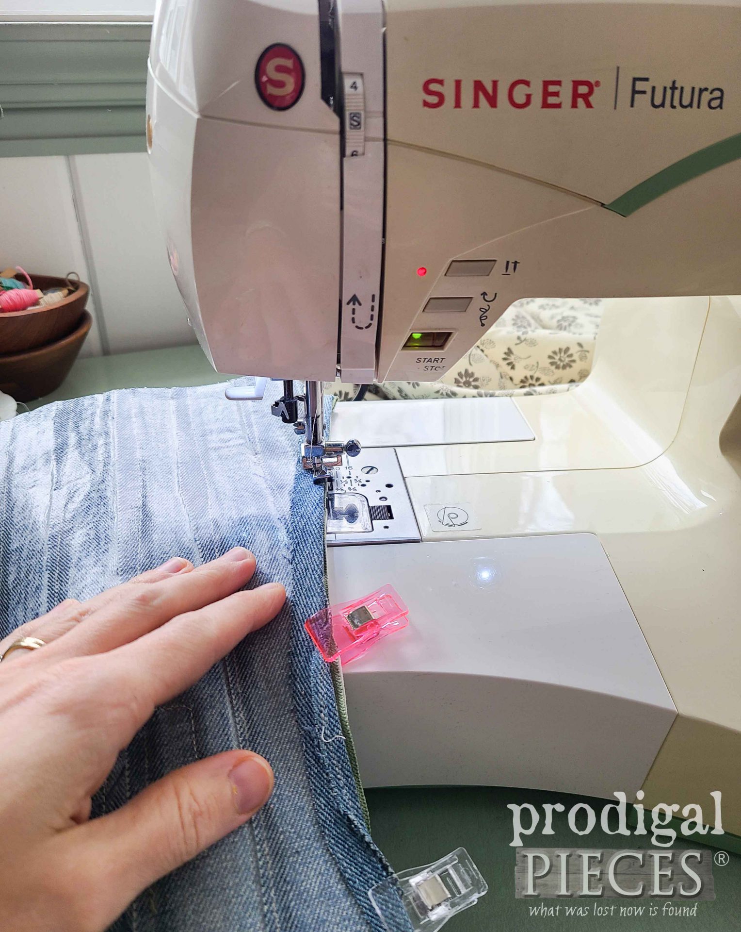 Folding Edge of DIY Denim Bag Fabric | prodigalpieces.com #prodigalpieces