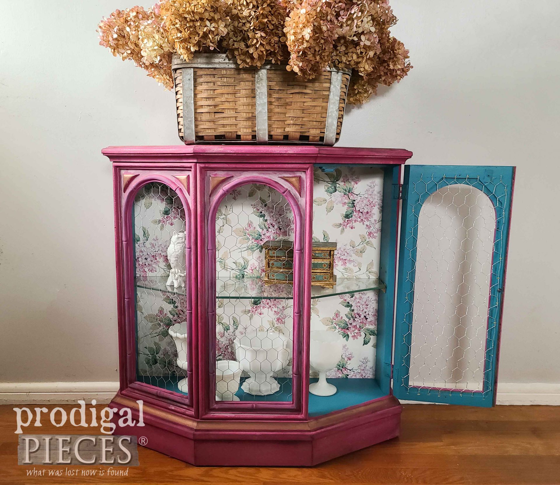 Open Chicken Wire in Vintage Curio Cabinet by Larissa of Prodigal Pieces | prodigalpieces.com #prodigalpieces #vintage #furniture