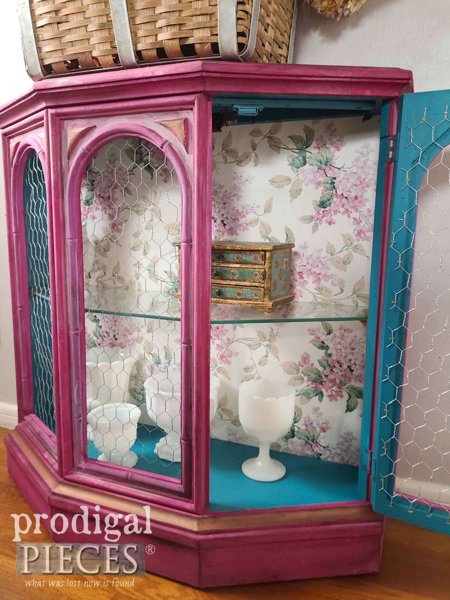 Open Vintage Curio Cabinet with Boho Style by Larissa of Prodigal Pieces | prodigalpieces.com #prodigalpieces #pink #furniture 