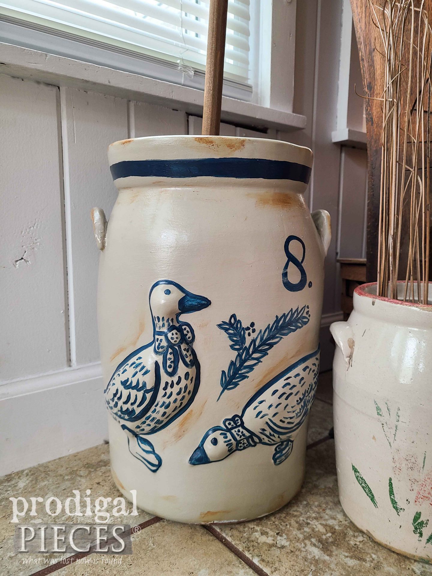 Painted Geese Butter Churn by Larissa of Prodigal Pieces | prodigalpieces.com #prodigalpieces #diy #crafts #farmhouse