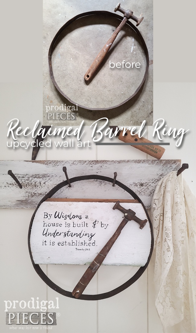 Create your own reclaimed barrel ring art with farmhouse finds | by Larissa of Prodigal Pieces | prodigalpieces.com #prodigalpieces #farmhouse #diy #homedecor