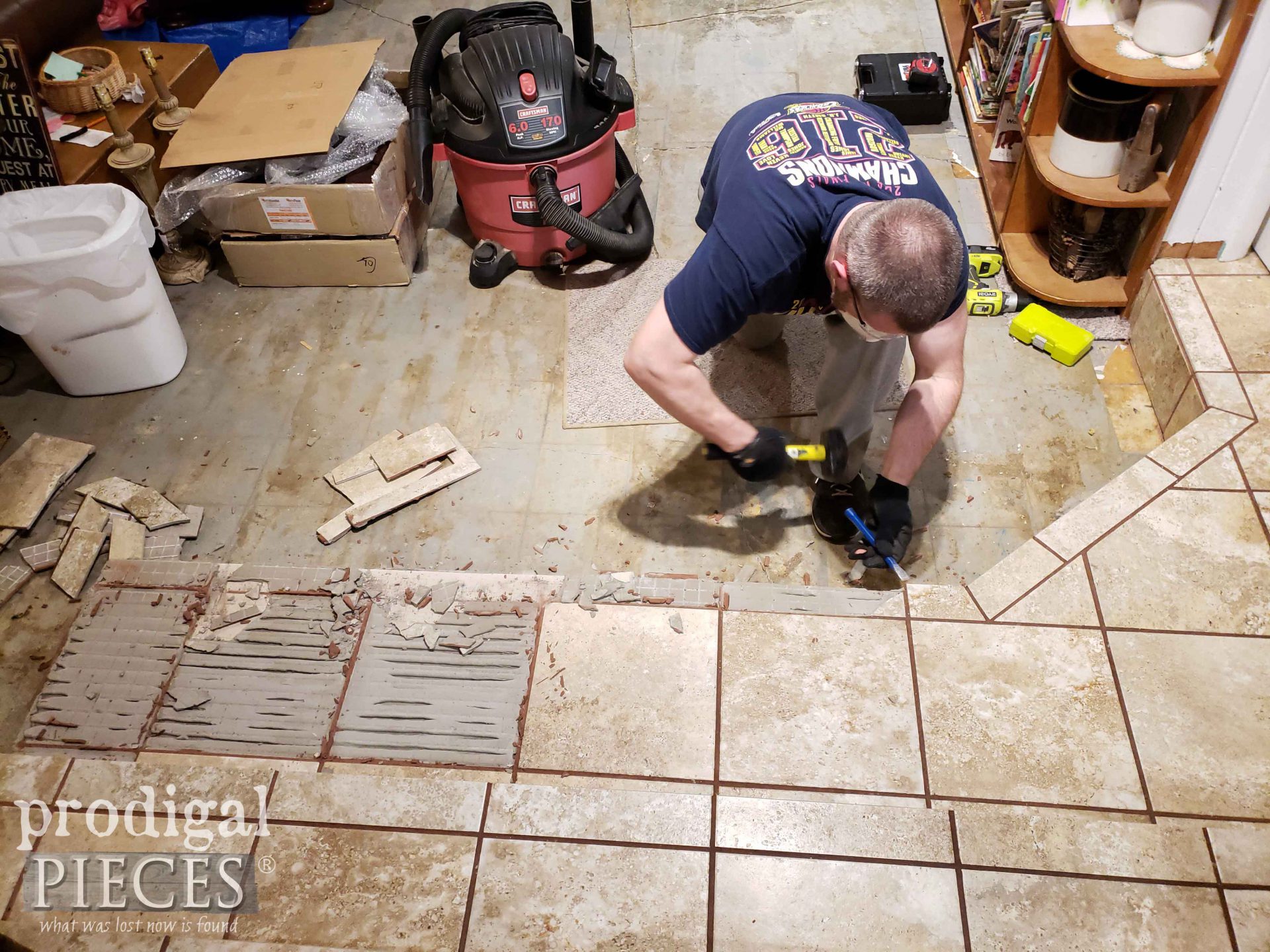 Removing Tile from Steps for DIY Floating Floor | prodigalpieces.com 