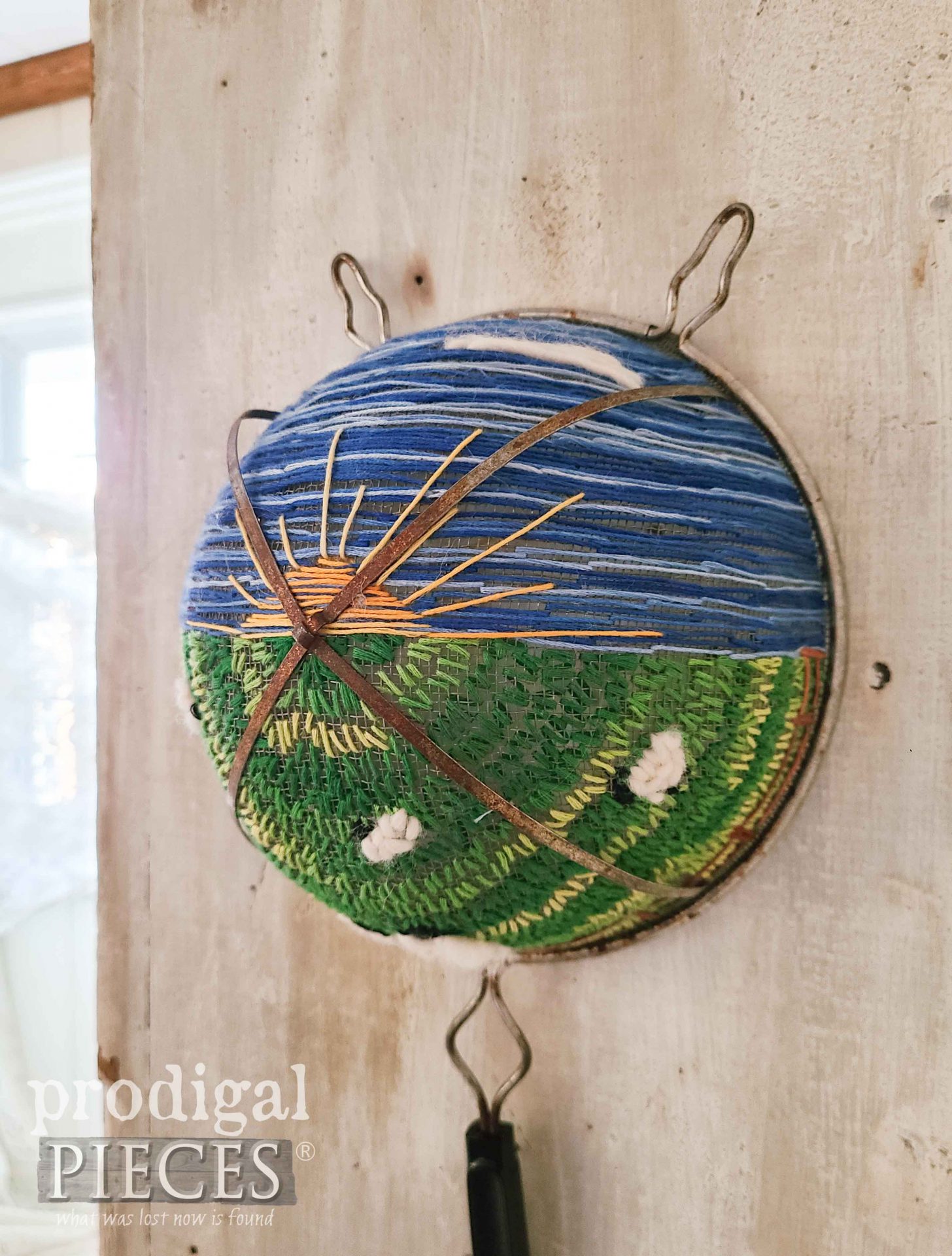 Rustic Farmhouse Embroidered Strainer Art "Focus on the Son" by Larissa of Prodigal Pieces | prodigalpieces.com #prodigalpieces #art #farmhouse