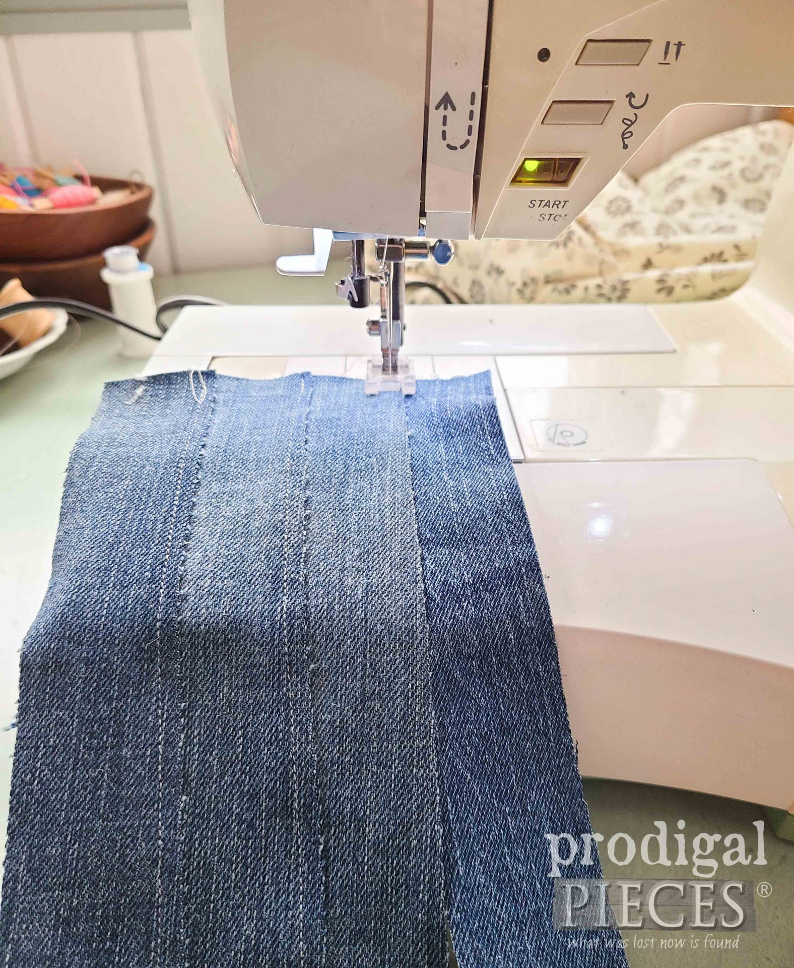 Sewing DIY Denim Bag Ombre Strips | prodigalpieces.com #prodigalpieces