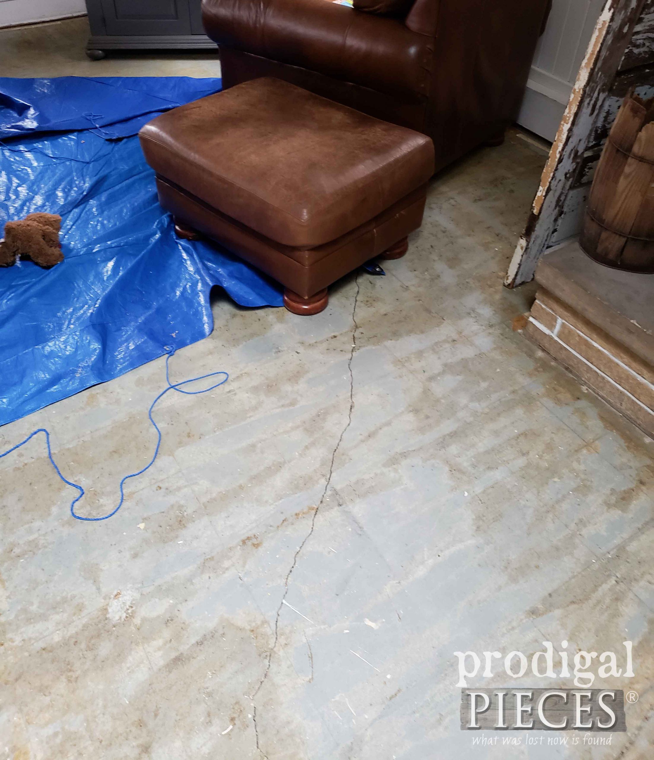 Smaller Crack in Family Room Concrete Floor | DIY Floating Floor | prodigalpieces.com