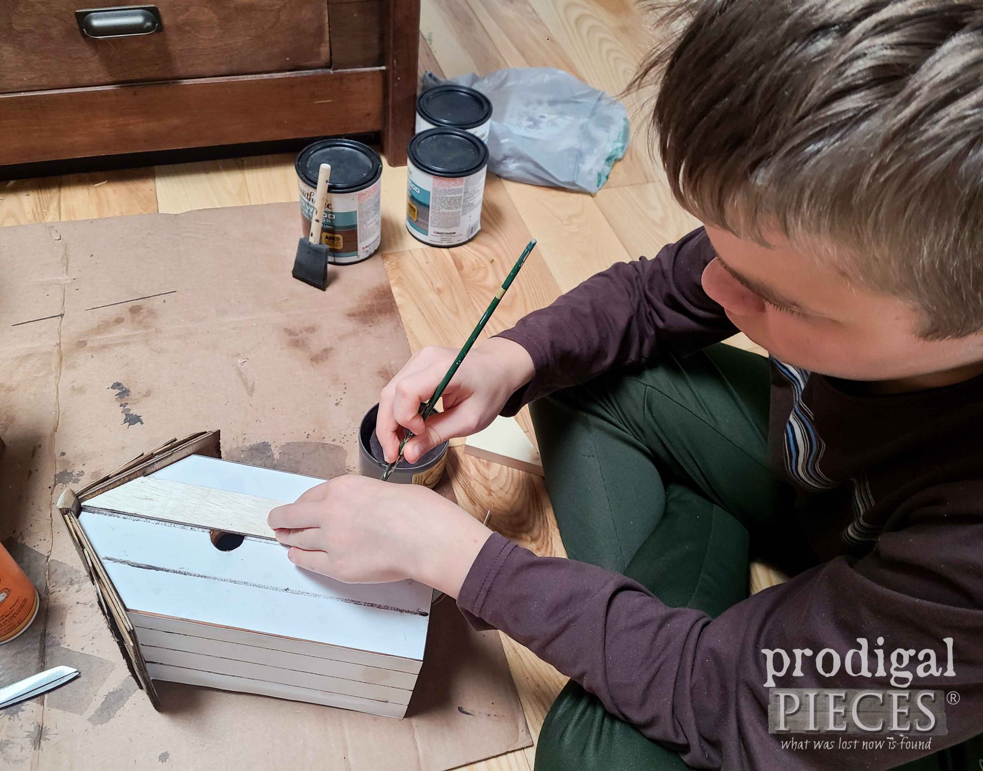 Adding Siding to Farmhouse Birdhouse | prodigalpieces.com #prodigalpieces #farmhouse #diy #kids #woodworking