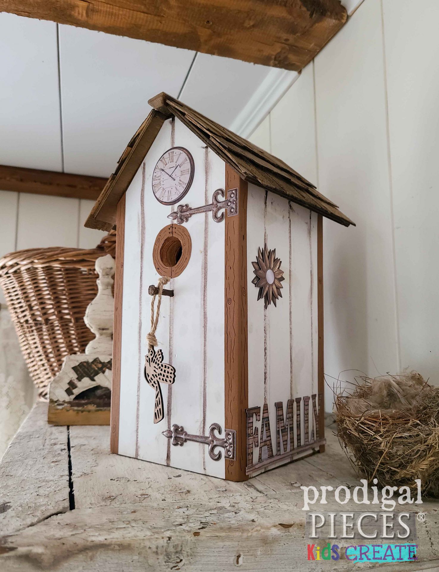 Barn Siding Birdhouse with DIY Tutorial for KIDS Create with Prodigal Pieces | prodigalpieces.com #prodigalpieces #diy #woodworking #farmhouse