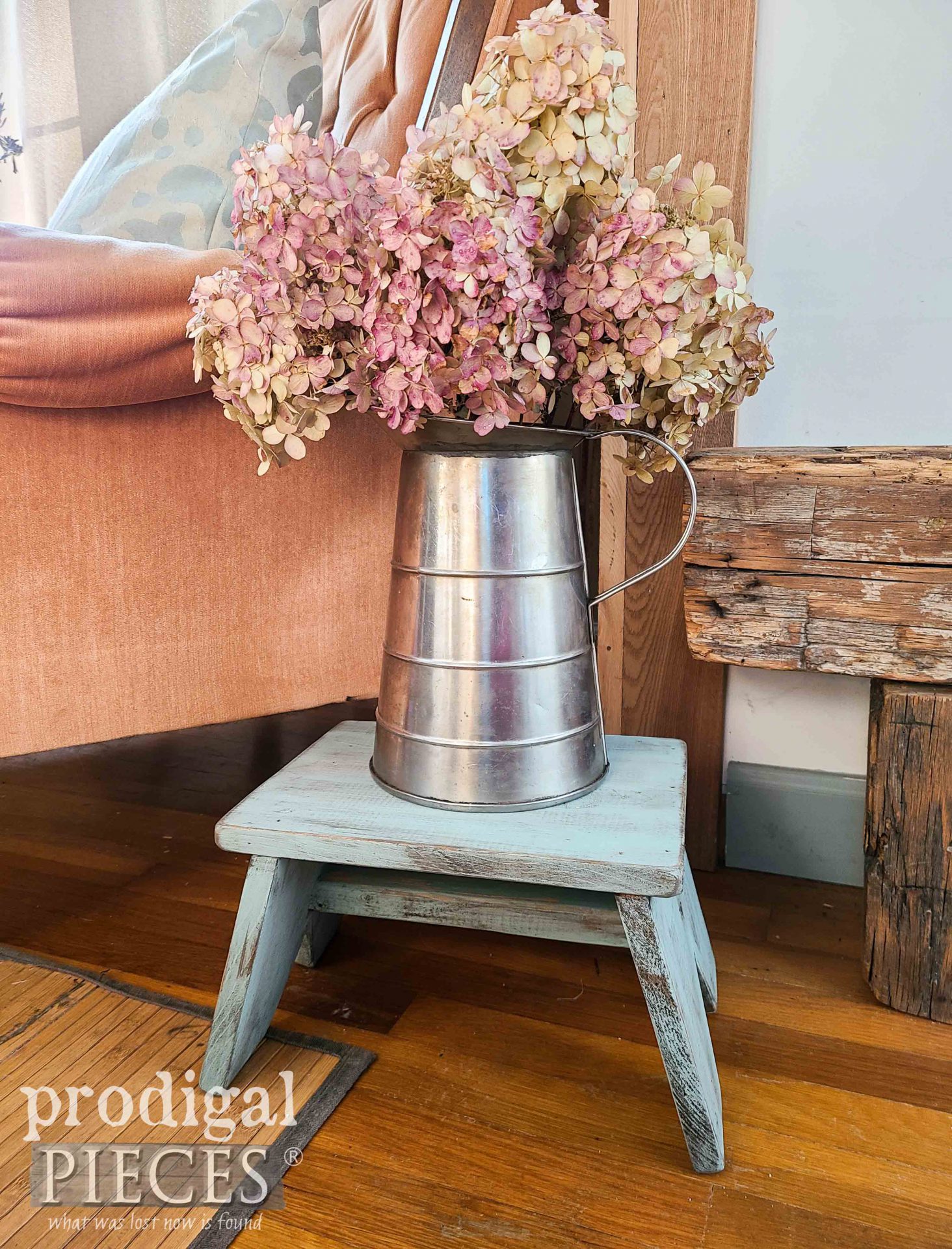 Chippy Blue Farmhouse Wooden Riser Stool from a Heart Cut-Out Furniture Upcycle by Larissa of Prodigal Pieces | prodigalpieces.com #prodigalpieces #farmhouse #diy #home #furniture