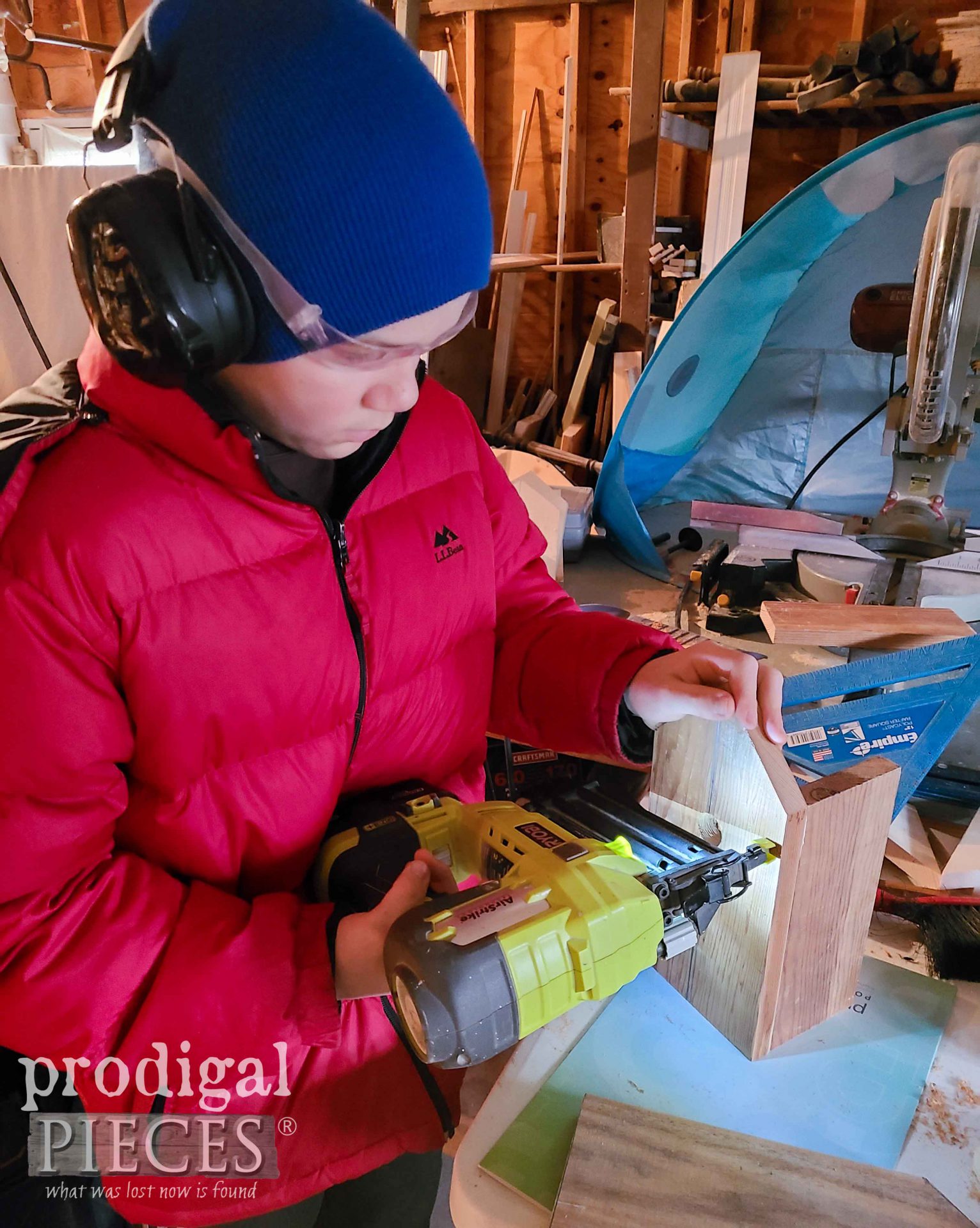 Young Man Using Nailer for DIY Birdhouse | prodigalpieces.com #prodigalpieces