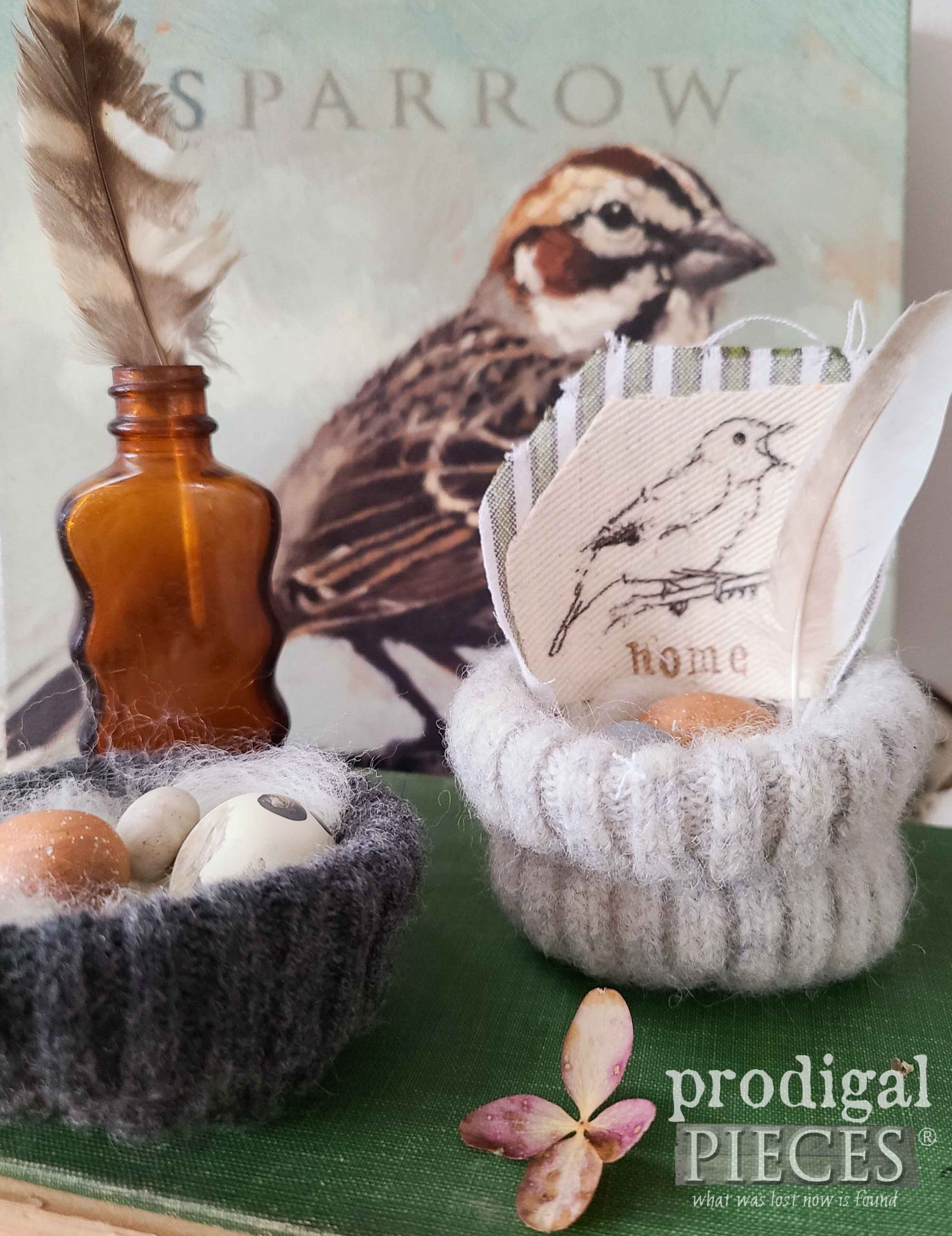 Dark Gray Upcycled Bird Nest with Tutorial by Larissa of Prodigal Pieces | prodigalpieces.com #prodigalpieces #crafts #farmhouse #spring