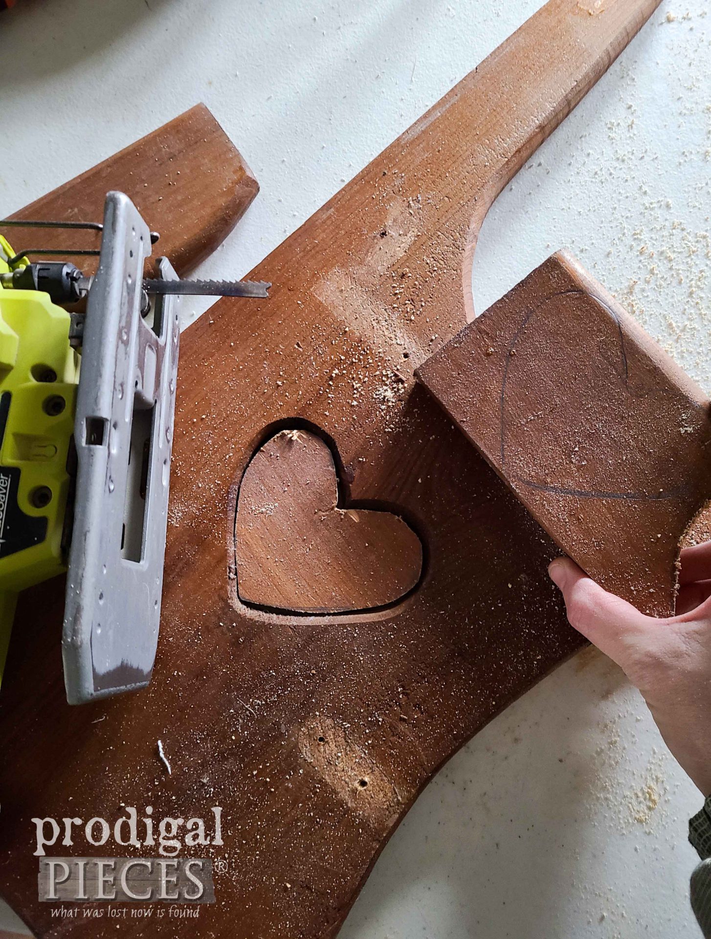 Patching Wood Heart Cut-Out Furniture Upcycle | prodigalpieces.com #prodigalpieces