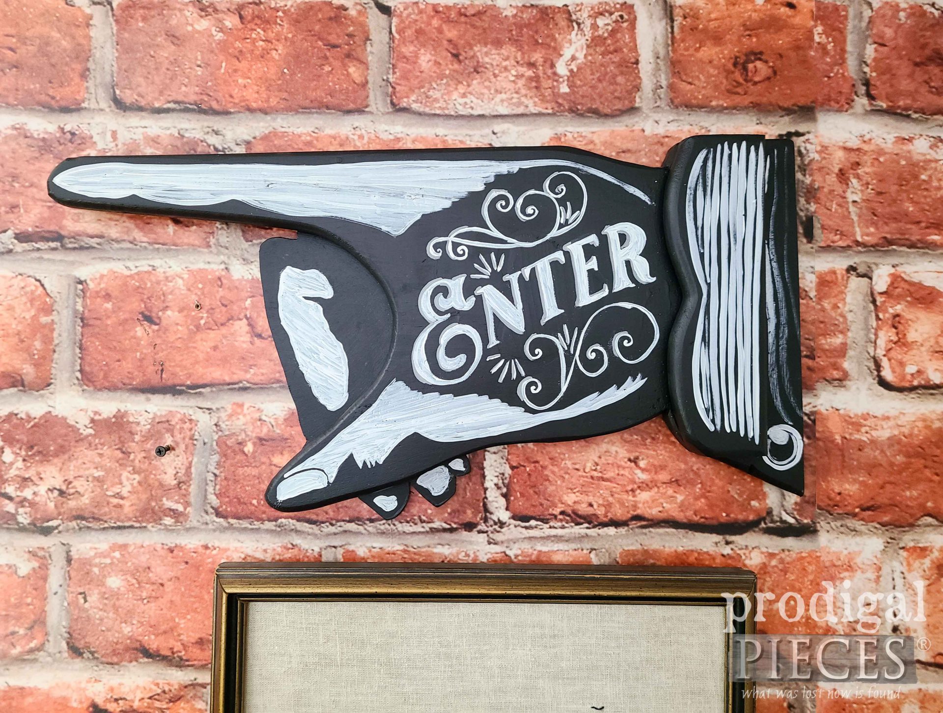 Pointing Hand Enter Sign from Upcycled Furniture by Larissa of Prodigal Pieces | prodigalpieces.com #prodigalpieces #diy #home #homdecor