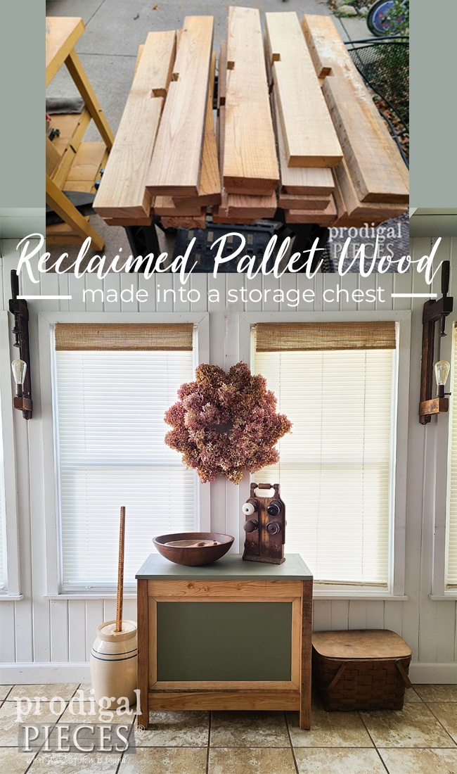 Larissa of Prodigal Pieces builds this storage chest out of Reclaimed Pallet Wood | See it at prodigalpieces.com #prodigalpieces #furniture #woodworking #upcycled #reclaimed #farmhouse