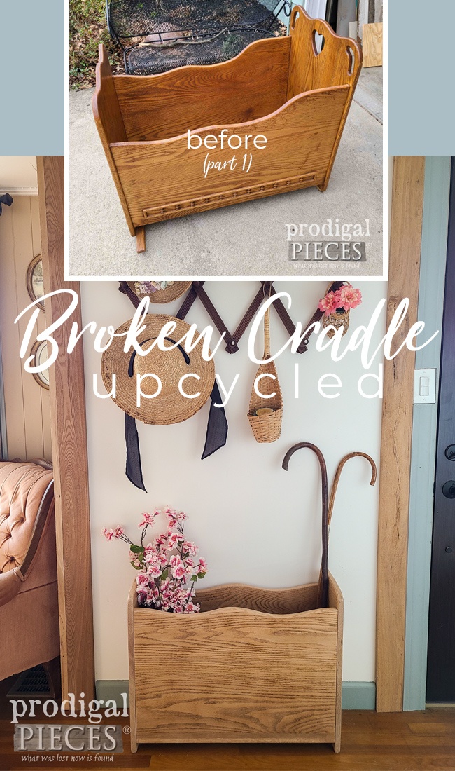 A broken cradle upcycled into a beautiful storage bin | Build by Larissa of Prodigal Pieces | prodigalpieces.com #prodigalpieces #farmhouse #diy #home #furniture