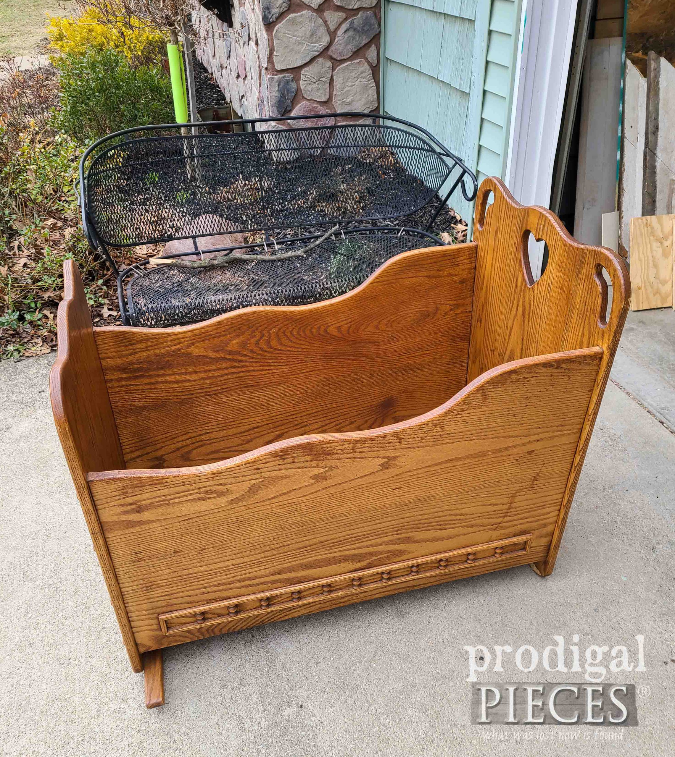 Broken Wooden Cradle Before Upcycle by Larissa of Prodigal Pieces | prodigalpieces.com