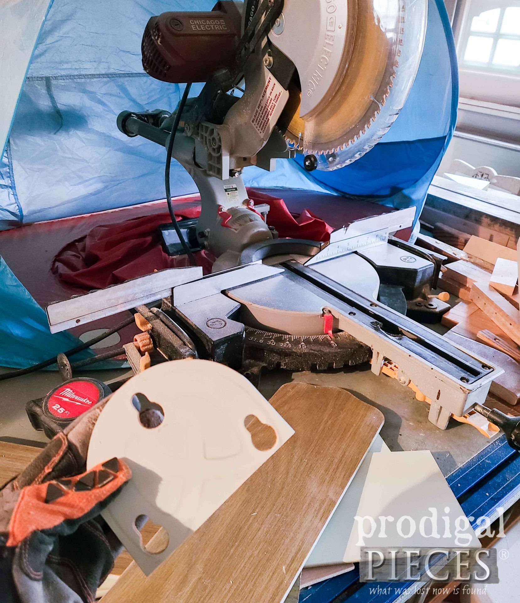 Cutting Fan Blades with Miter Saw | prodigalpieces.com #prodigalpieces