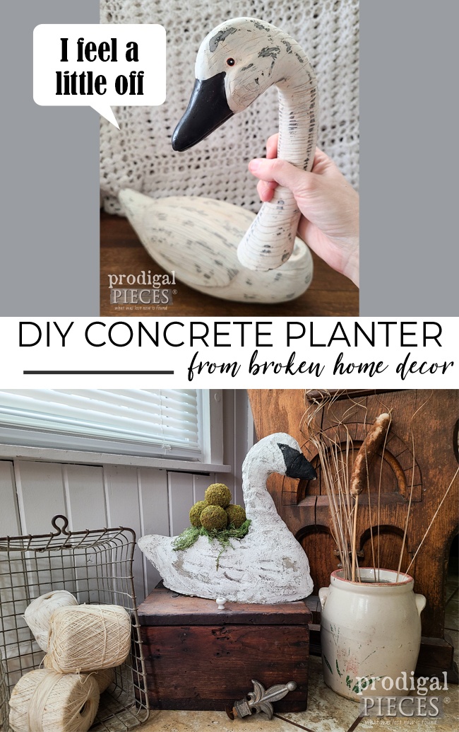 Take that broken decor and create a DIY concrete planter for indoor oro outdoor | Tutorial by Larissa of Prodigal Pieces | prodigalpieces.com #prodigalpieces #diy #upcycled #home #repurposed