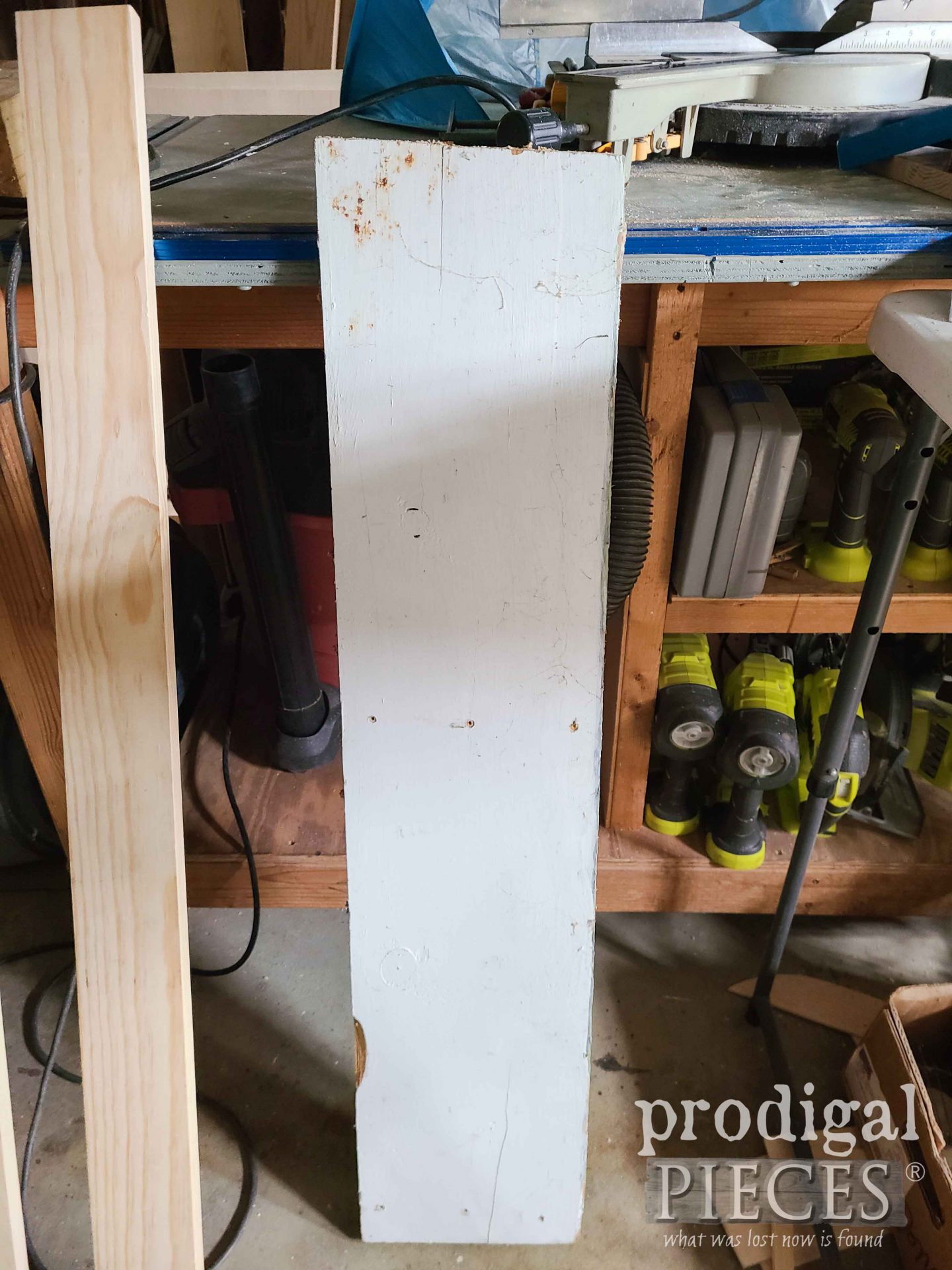 Reclaimed Oak Board Before for Upcycled Ceiling Fan Blade Hardware | prodigalpieces.com 