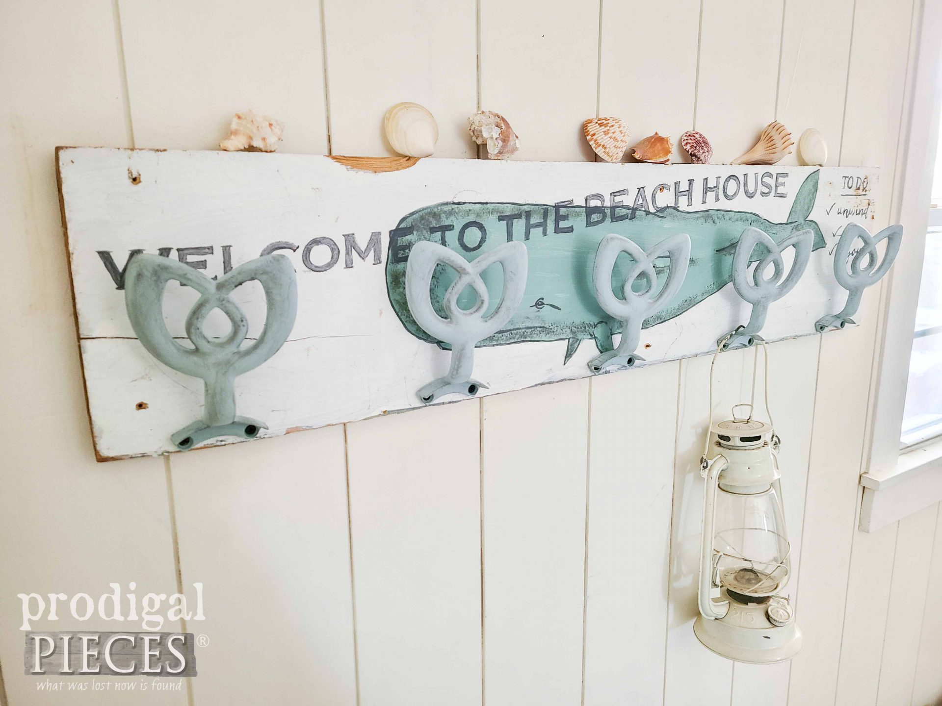 Reclaimed Whale Coat Rack from Upcycled Ceiling Fan Hardware by Larissa of Prodigal Pieces | prodigalpieces.com #prodigalpieces #beach #diy #farmhouse