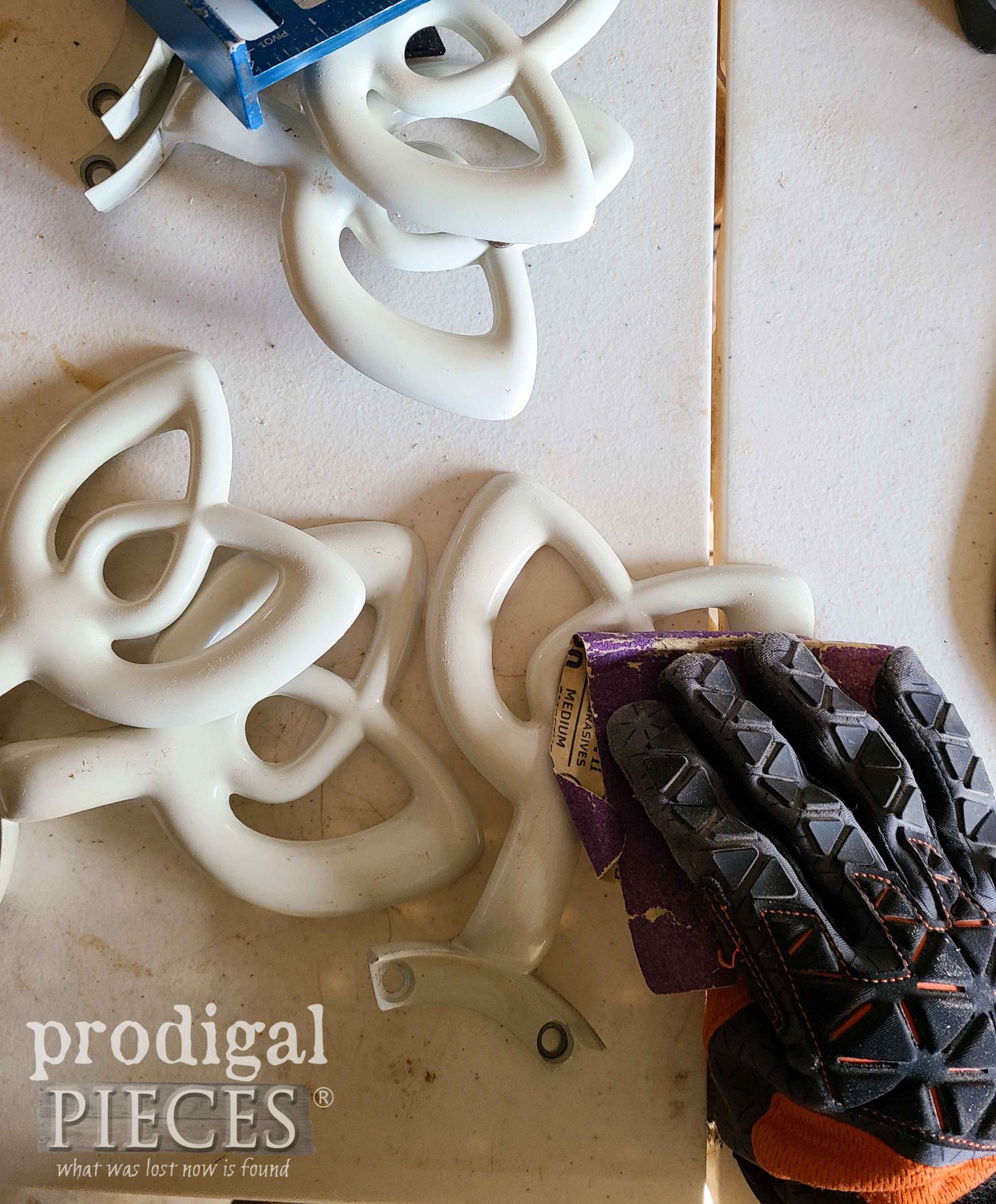 Sanding Upcycled Ceiling Fan Hardware | prodigalpieces.com
