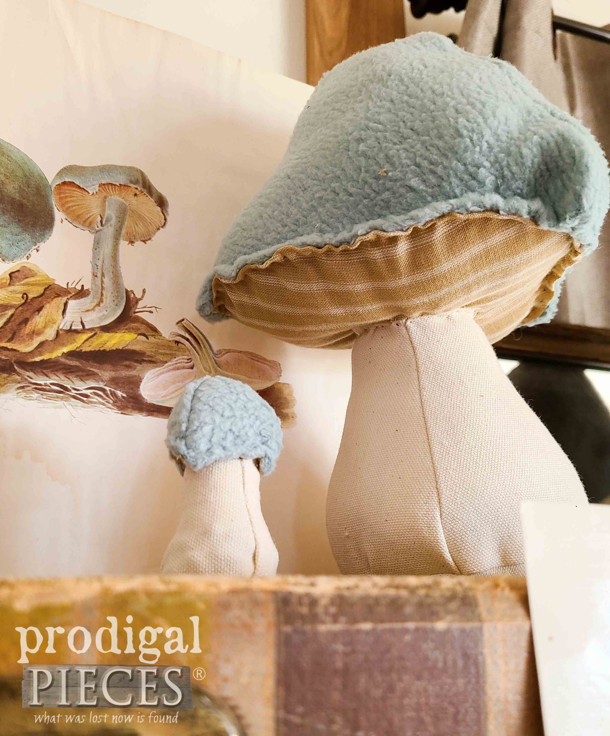 Striped with Blue Fabric Mushroom Created by Larissa of Prodigal Pieces | prodigalpieces.com #prodigalpieces #tutorial #refashion #upcycle #spring