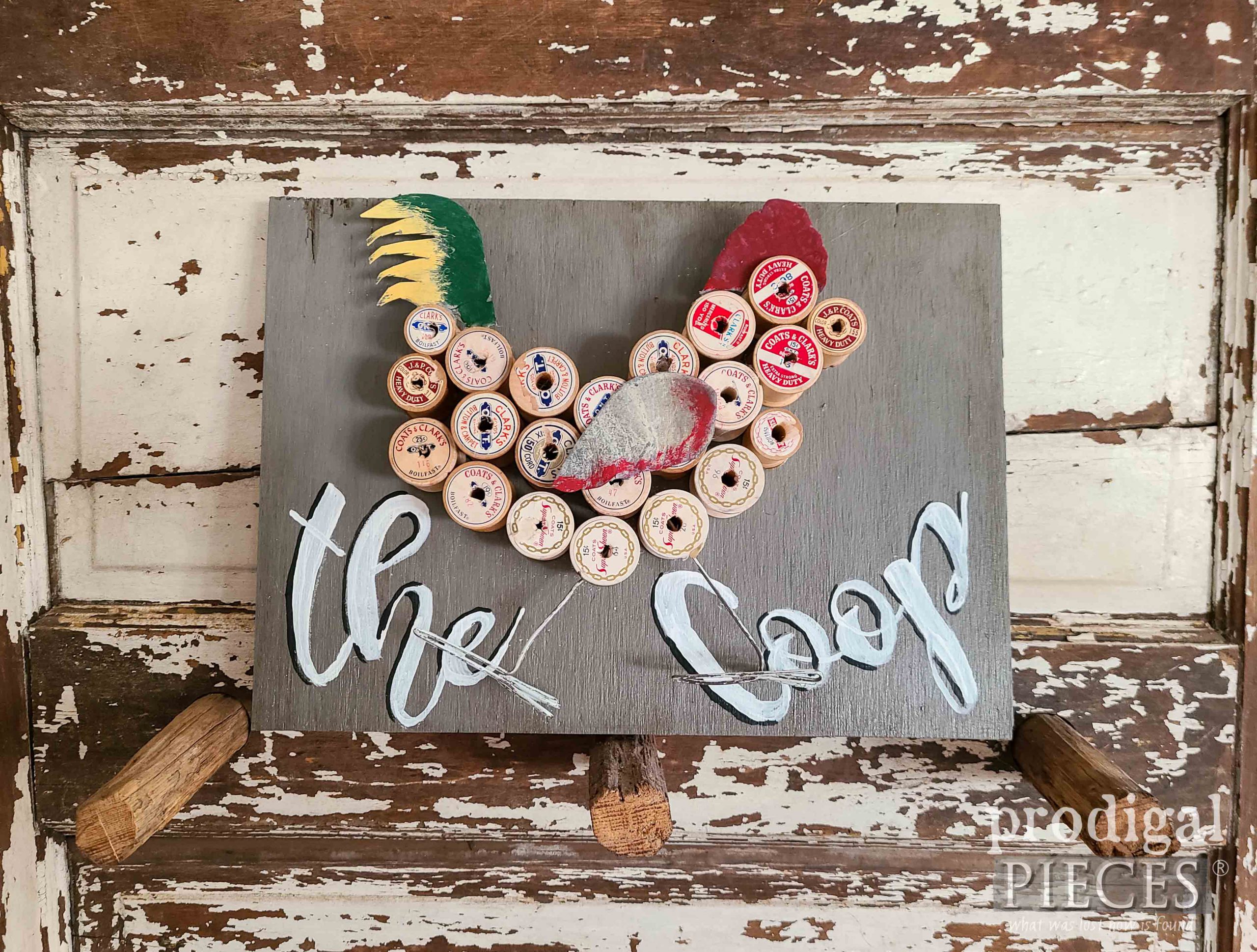 The Coop Chicken Art from Upcycled Wooden Thread Spool Collection by Larissa of Prodigal Pieces | prodigalpieces.com #prodigalpieces #farmhouse #home #diy #chicken