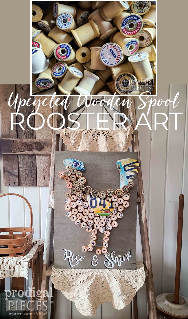 Get creative and make your own art using upcycled wooden thread spools | DIY by Larissa of Prodigal Pieces | prodigalpieces.com #prodigalpieces #fa;rmhouse #art #diy #homedecor