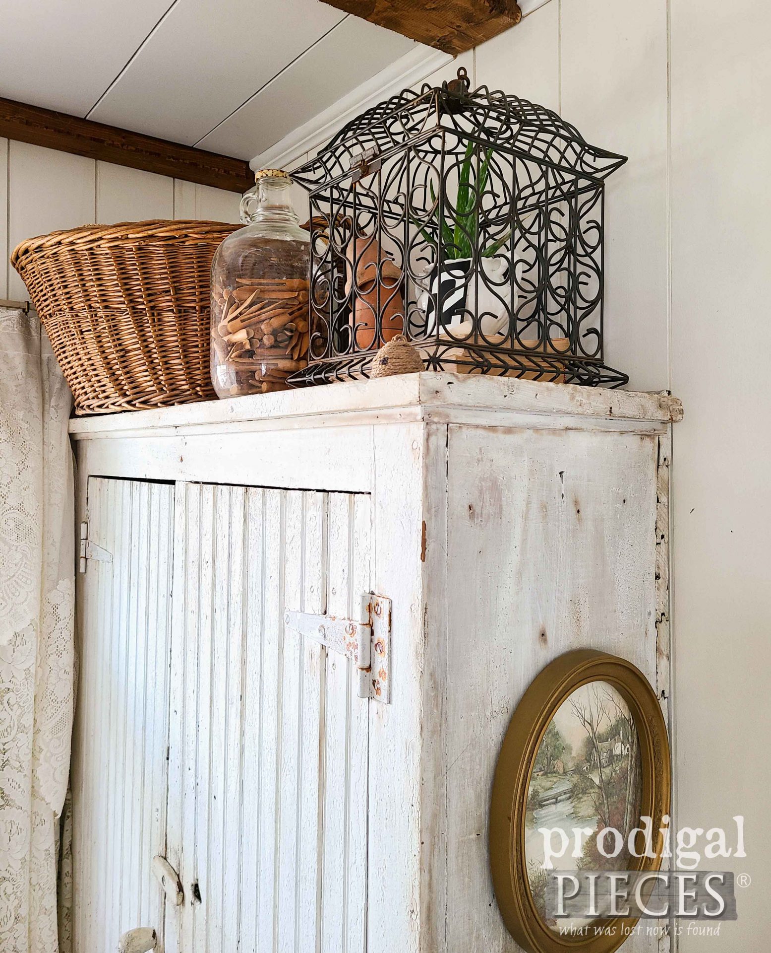 Vintage Bird Cage Filled for Spring Decor by Larissa of Prodigal Pieces | prodigalpieces.com #prodigalpieces #farmhouse #bedroom