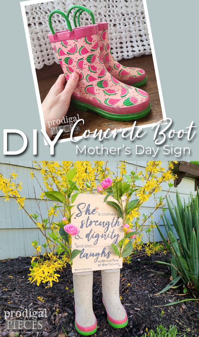 Create a memory for Mother's Day (or Father's Day too!) with this DIY Concrete Boot Sign Tutorial by Larissa of Prodigal Pieces | prodigalpieces.com #prodigalpieces #crafts #diy #mothersday #fathersday