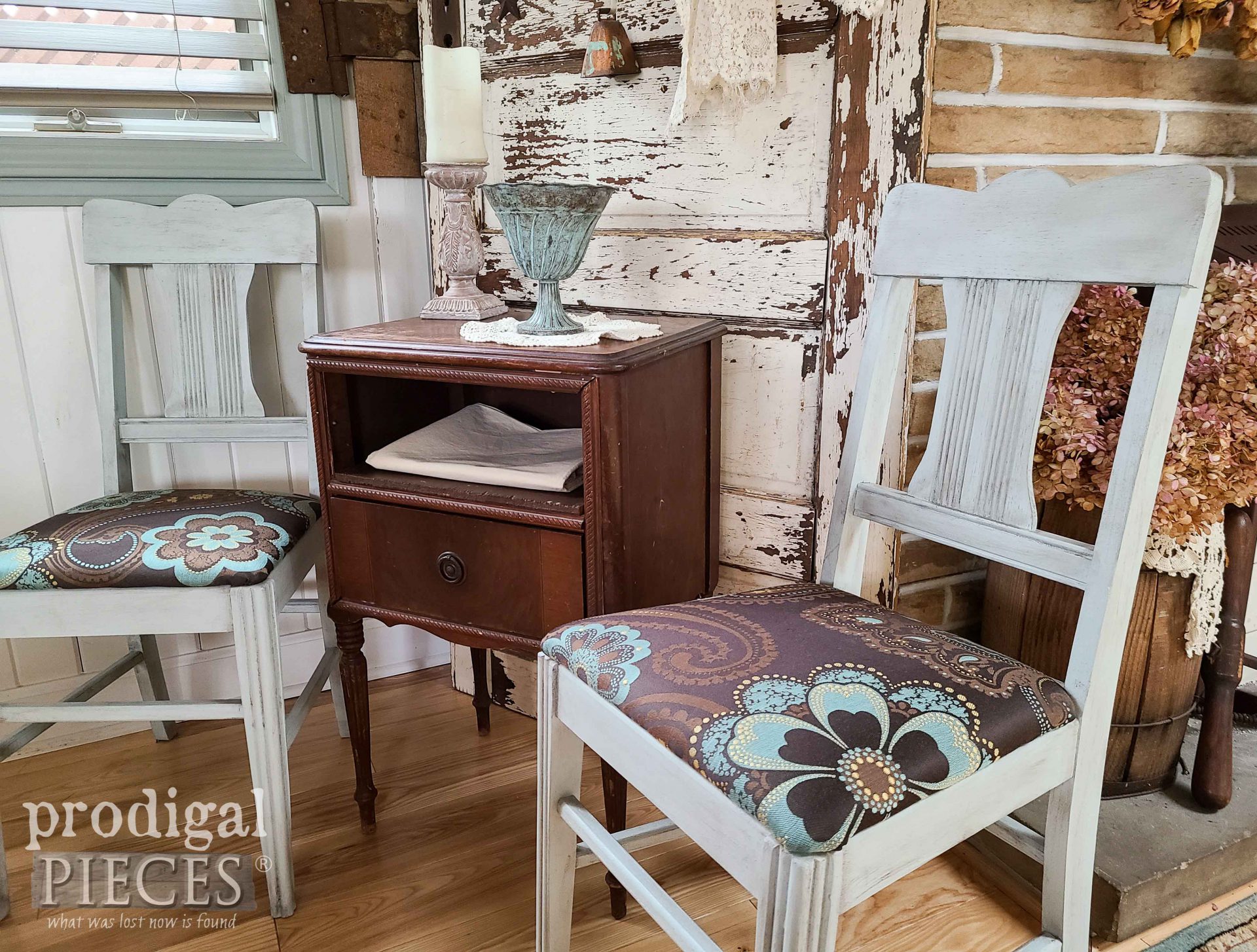 DIY Vintage Chairs with Paint & Upholstery Makeover by Larissa of Prodigal Pieces | prodigalpieces.com #prodigalpieces #furniture #upholstery #diy