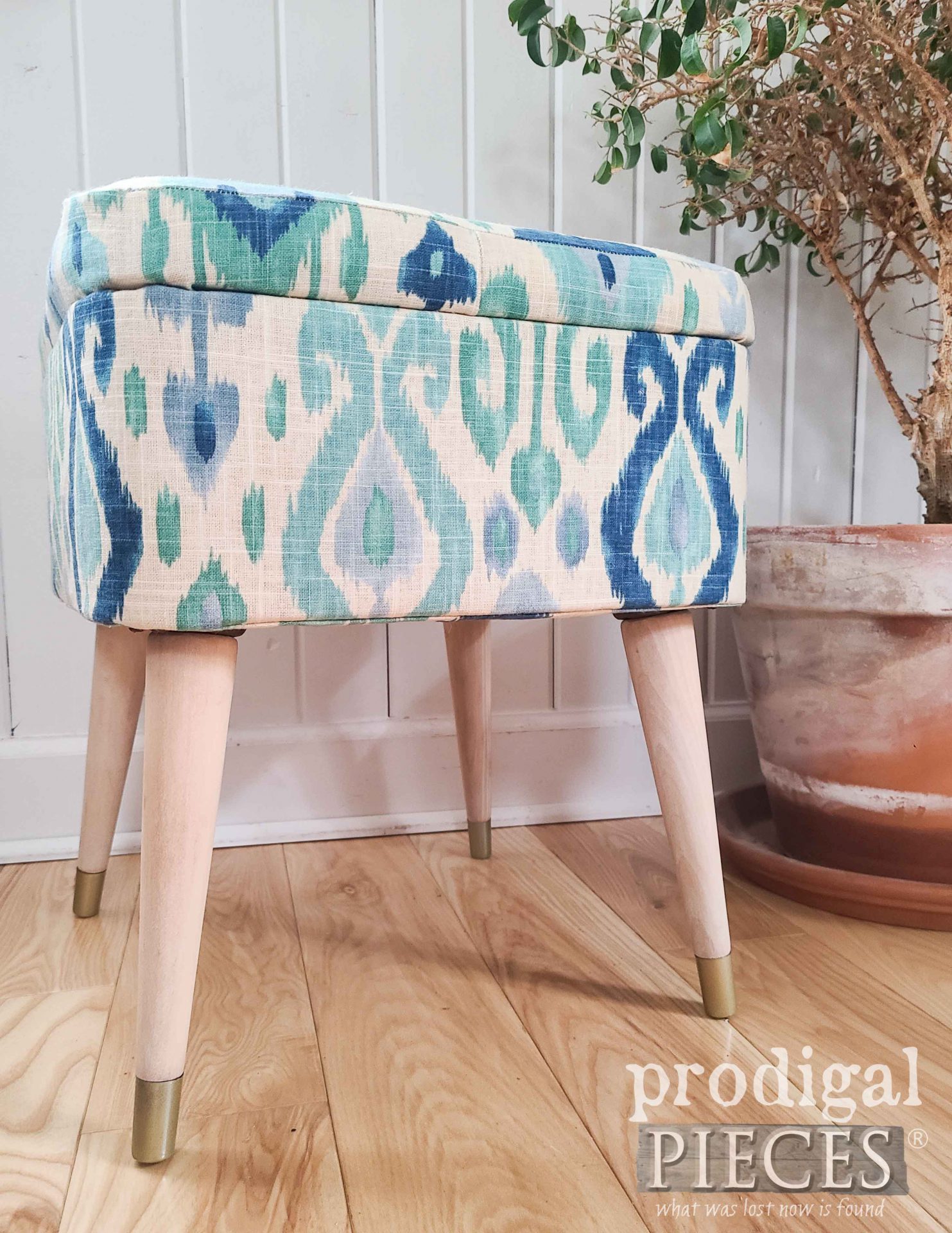 Ikat Fabric Mid Century Modern Sewing Stool by Larissa of Prodigal Pieces | prodigalpieces.com #prodigalpieces #sewing #upholstered #vintage