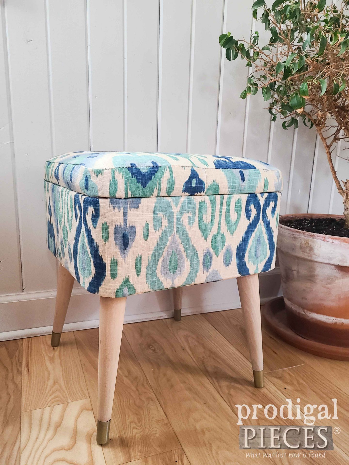 Vintage Mid Centurn Modern Ikat Fabric Sewing Stool by Larissa of Prodigal Pieces | prodigalpieces.com #prodigalpieces #vintage #diy #furniture