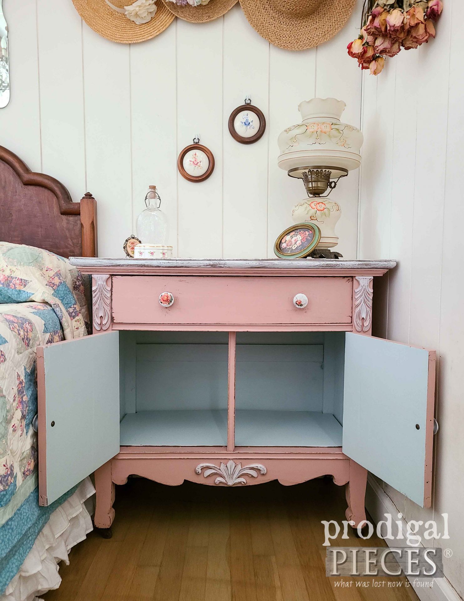 Open Antique Wash Stand with Blue Interior by Larissa of Prodigal Pieces | prodigalpieces.com #prodigalpieces #antique #furniture #homedecor