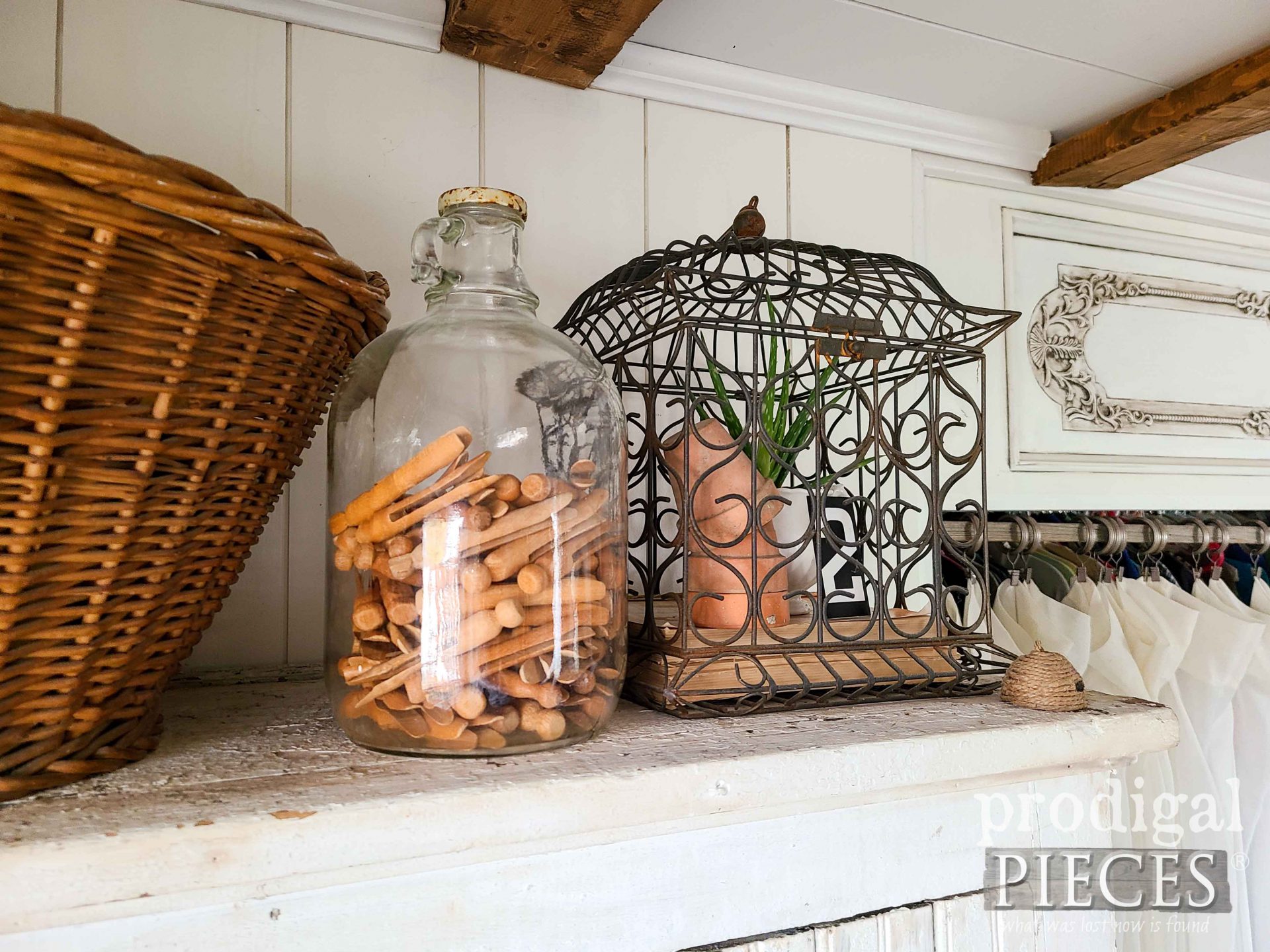 Rustic Spring Farmhouse DIY Decor with Vintage Bird Cage by Larissa of Prodigal Pieces | prodigalpieces.com #prodigalpieces #farmhouse #laundry #spring #diy