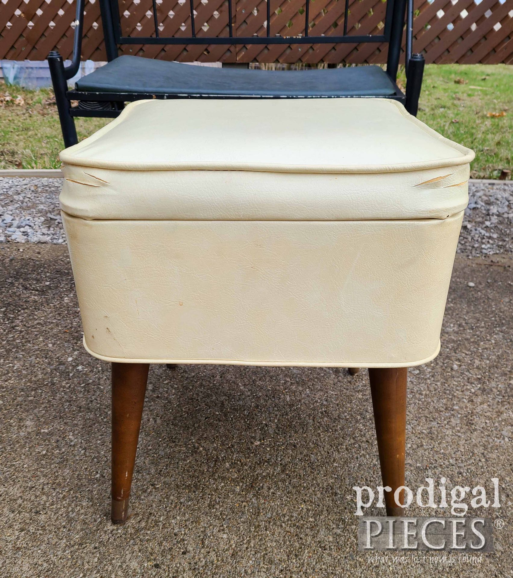 Vintage Mid Century Modern Sewing Stool Before by Larissa of Prodigal Pieces | prodigalpieces.com #prodigalpieces