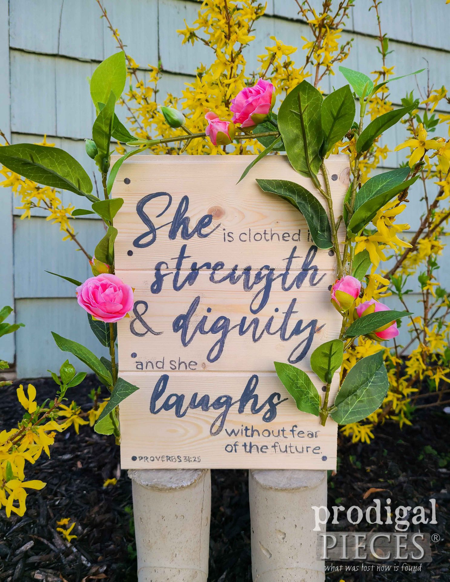 She is Clothed in Strength in Dignity Mother's Day Sign | DIY Concrete Boot Sign by Larissa of Prodigal Pieces | prodigalpieces.com #prodigalpieces #giftidea #mothersday