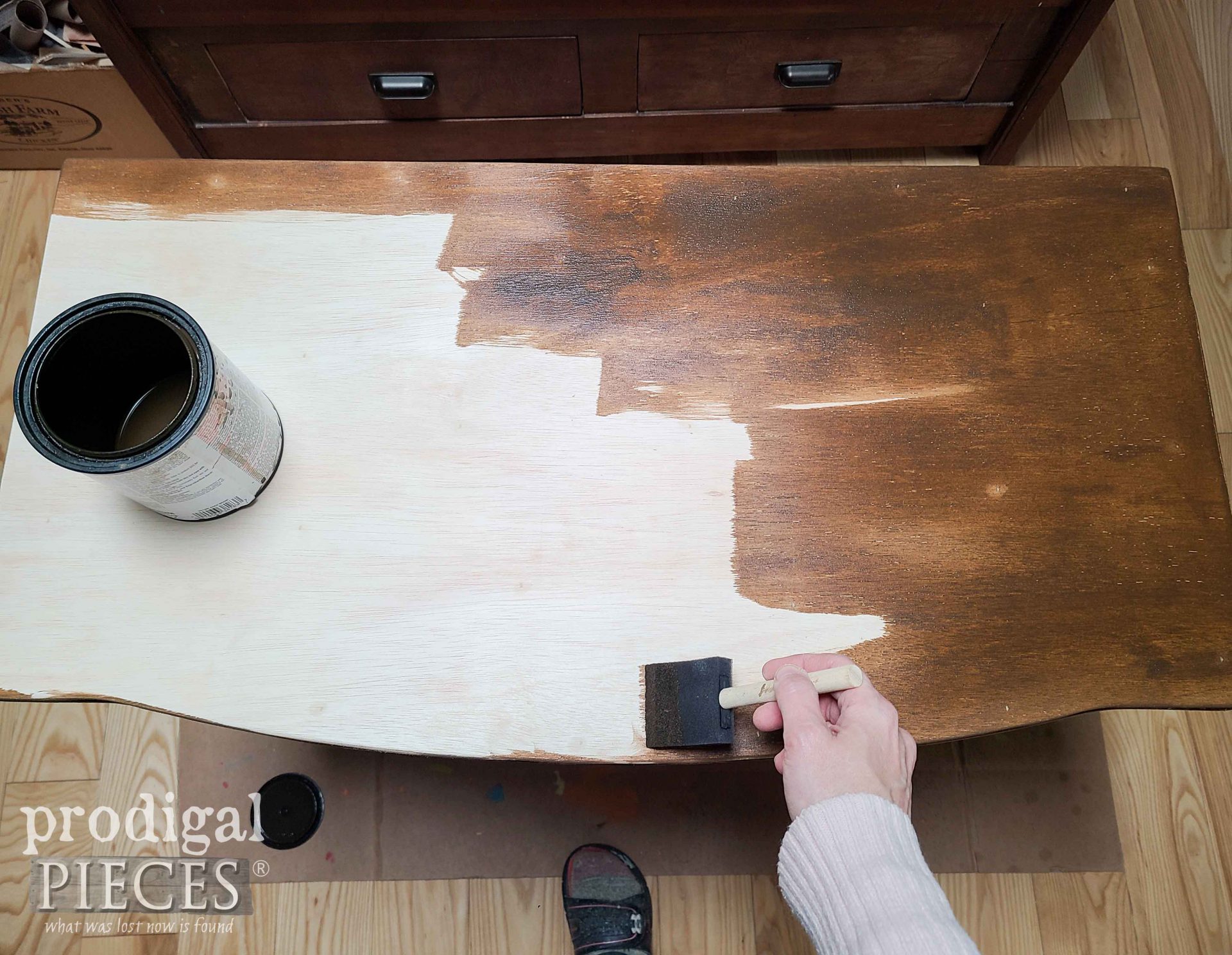 Reactive Stain on Antique Wash Stand Top | prodigalpieces.com