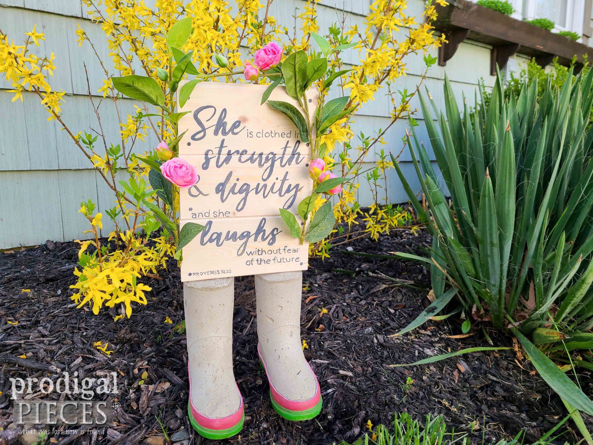 DIY Upcycled Mother's Day Sign | DIY Concrete Boot Sign | by Larissa of Prodigal Pieces | prodigalpieces.com #prodigalpieces #diy #mothersday #garden