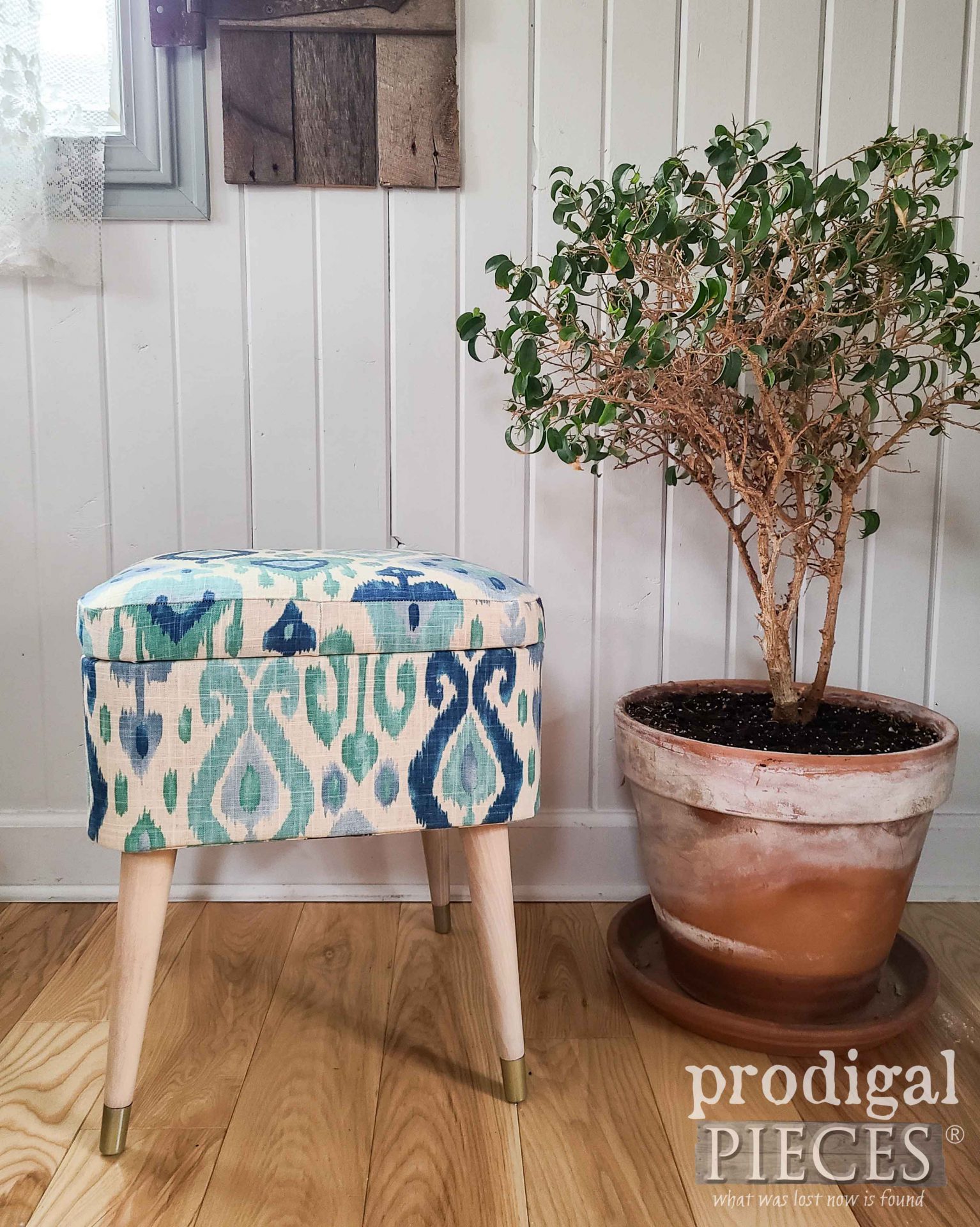 Vintage Sewing Stool with Ikat Upholstery by Larissa of Prodigal Pieces | prodigalpieces.com #prodigalpieces #vintage #midcentury #modern #sewing
