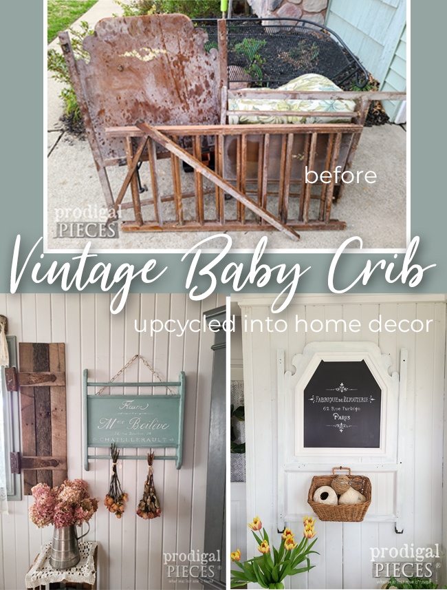 A vintage baby crib upcycled into two different French signs makes for fun home decor by Larissa of Prodigal Pieces | prodigalpieces.com #prodigalpieces #diy #vintage #upcycle #home