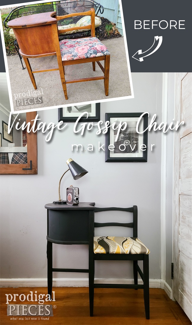Doomed for the trash, Larissa of Prodigal Pieces rescues this vintage gossip chair and gives it new life. Head to prodigalpieces.com #prodigalpieces #vintage #furniture #diy