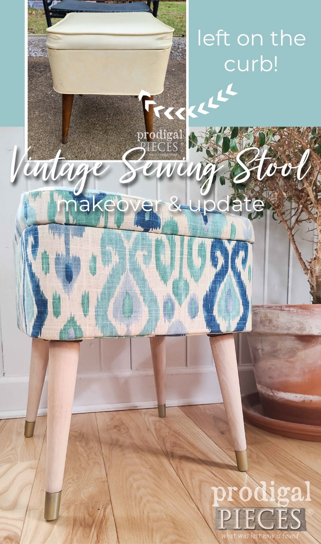 Left out for trash, this vintage sewing stool has a new lease on life with a fresh new modern look by Larissa of Prodigal Pieces | prodigalpieces.com #prodigalpieces #vintage #sewing #midcentury