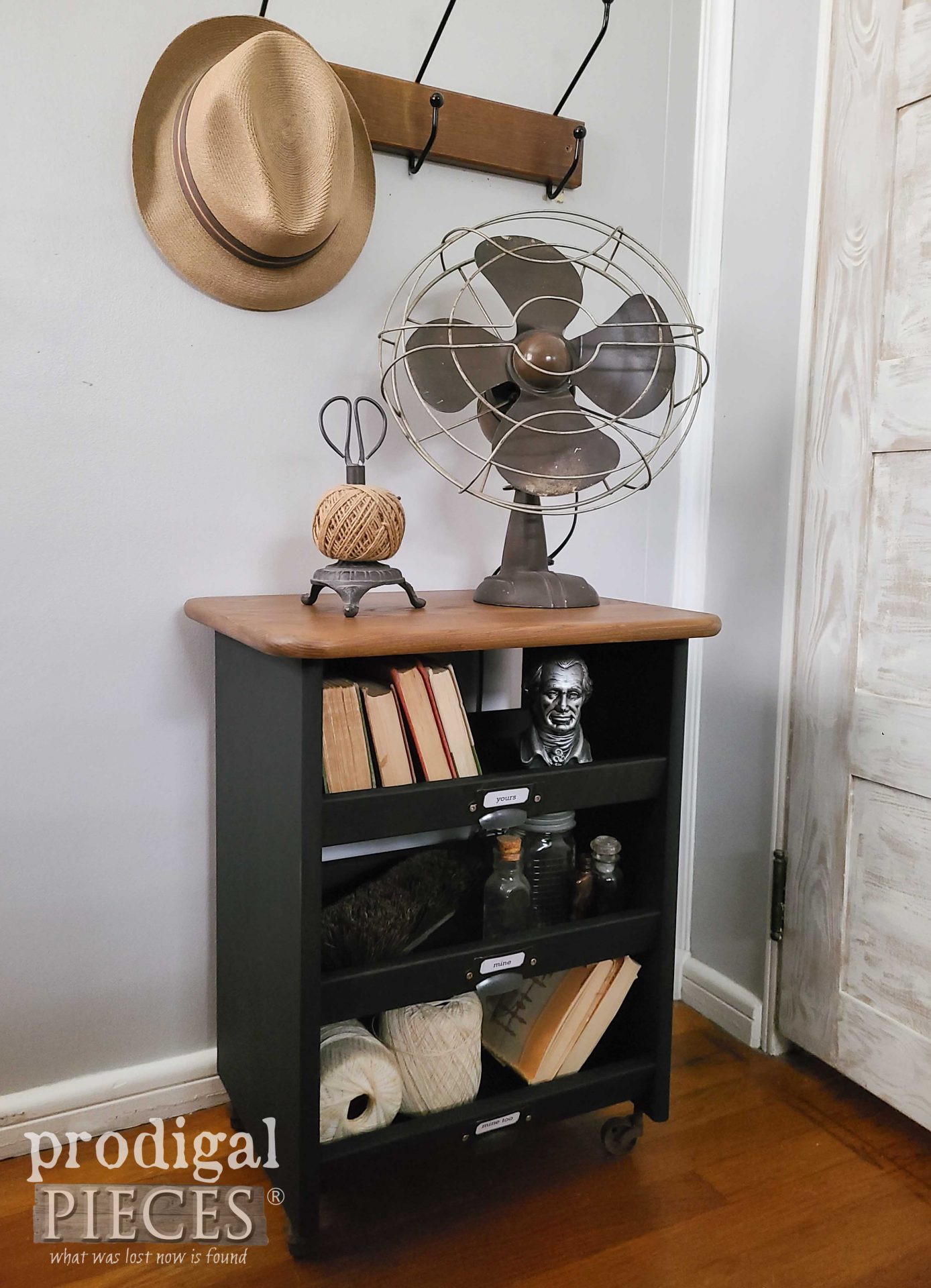 Black Industrial Style Wooden Rolling Cart by Larissa of Prodigal Pieces | prodigalpieces.com #prodigalpieces #farmhouse #industrial #diy