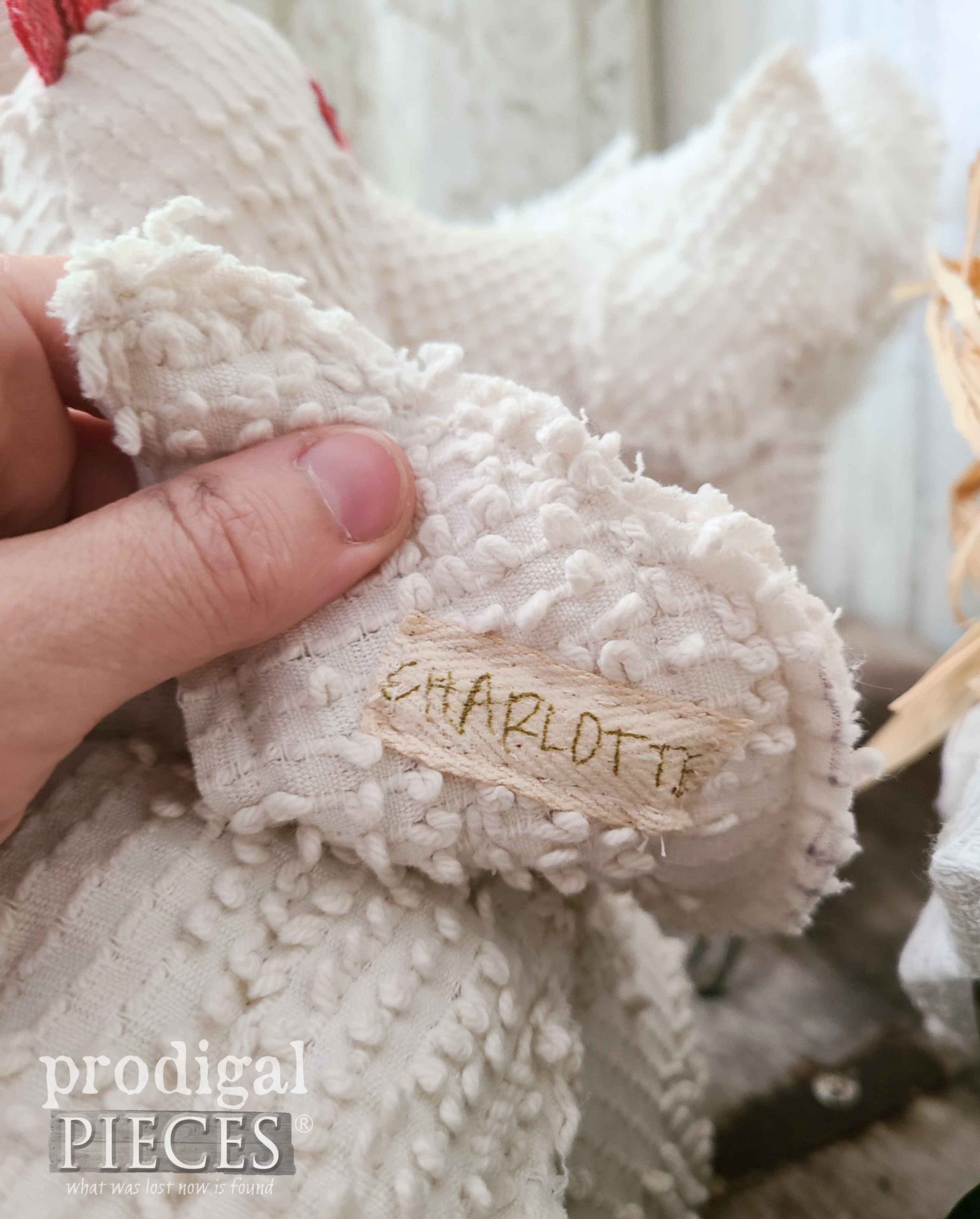 Charlotte the Chenille Chicken from Upcycled Bedspread by Larissa of Prodigal Pieces | prodigalpieces.com #prodigalpieces