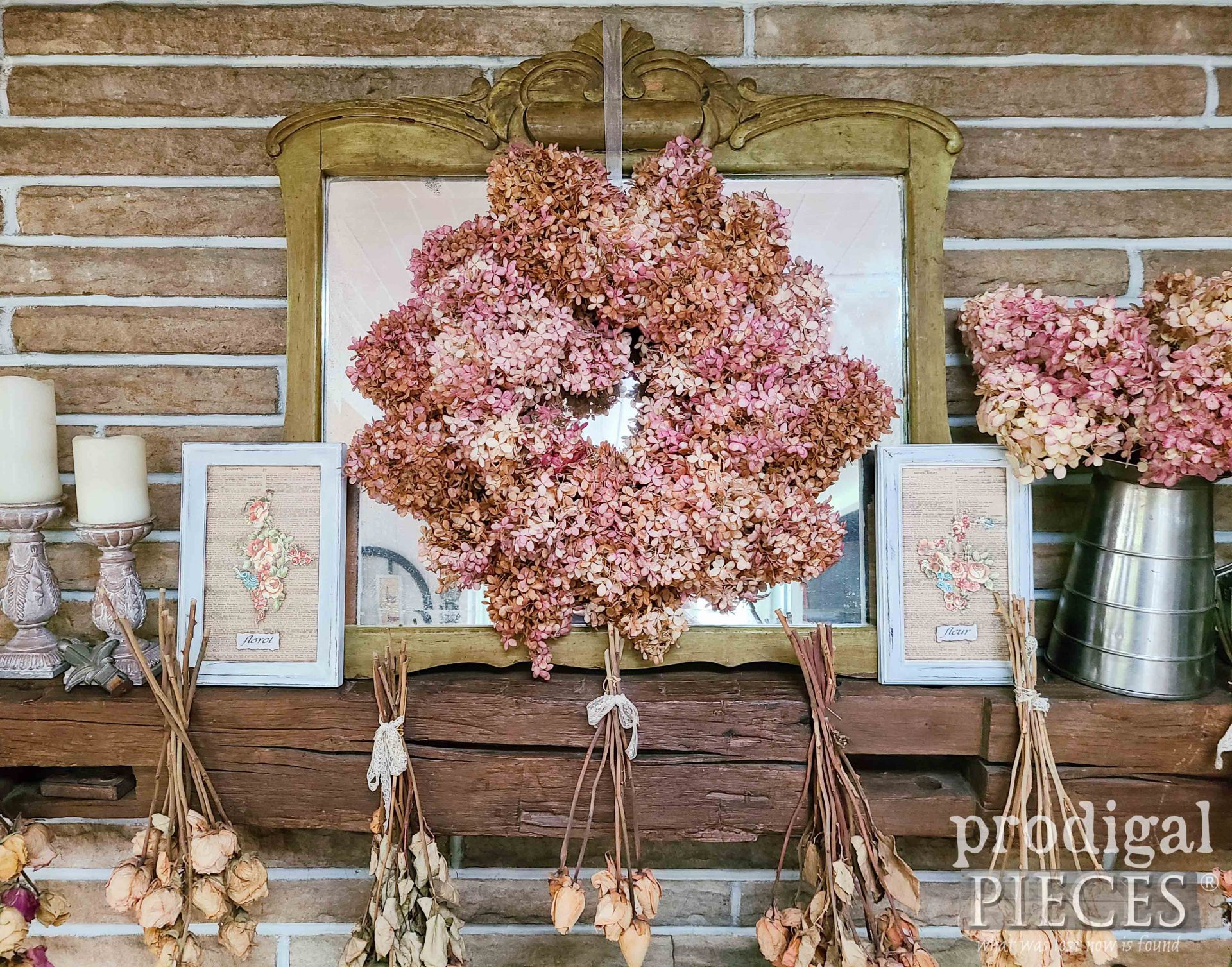 Cottage Farmhouse Style Mantel with DIY Fleur Art by Larissa of Prodigal Pieces | prodigalpieces.com #prodigalpieces #farmhouse #flowers