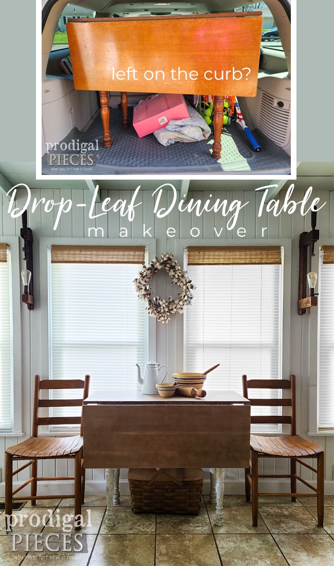 Straight from the curb, this vintage drop-leaf dining table met the right DIYer | A furniture makeover by Larissa of Prodigal Pieces | prodigalpieces.com #prodigalpieces #furniture #farmhouse #diy #homedecor