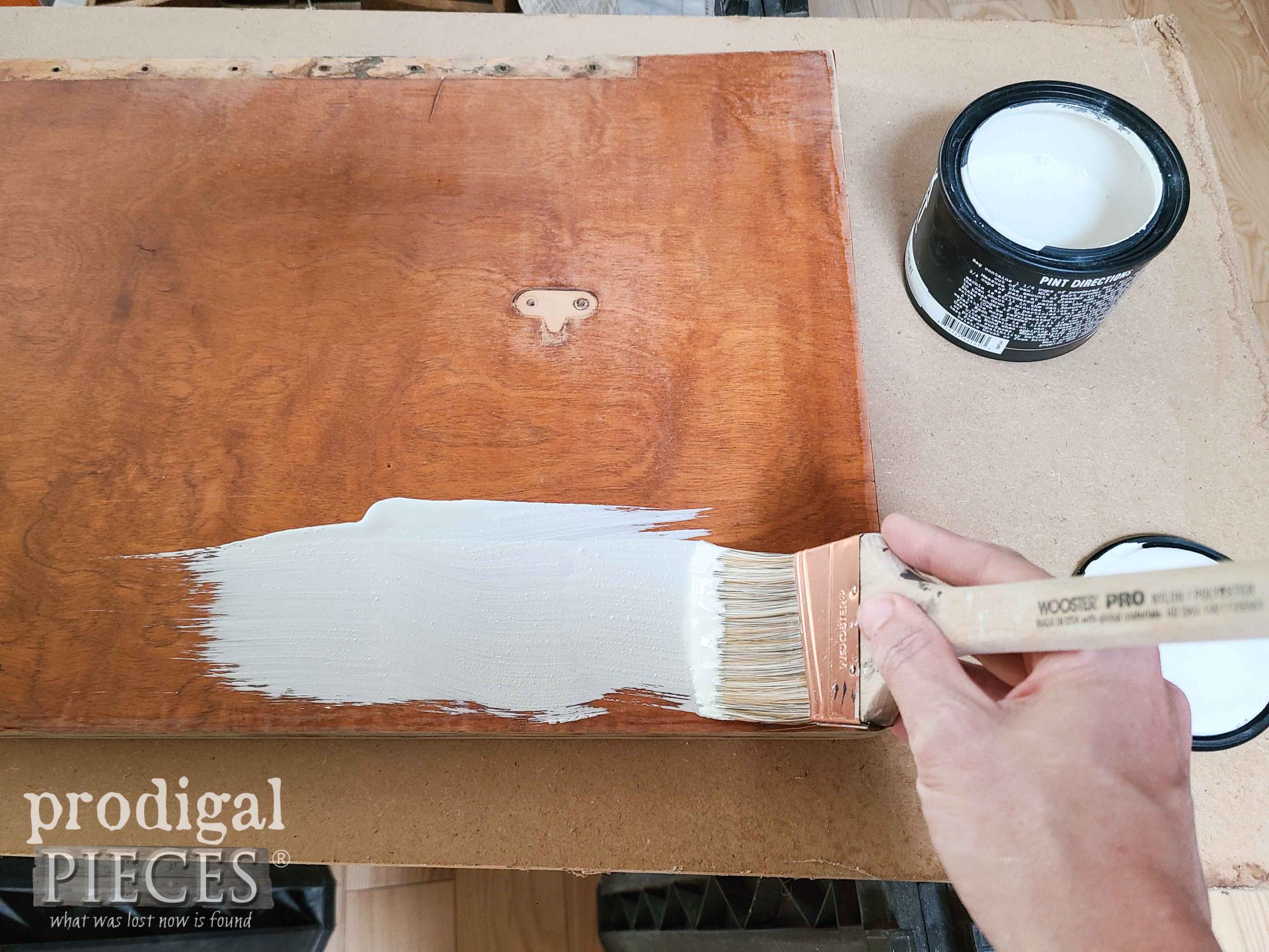 Painting Milk Paint in Parchment Color on Drop-Leaf Dining Table | prodigalpieces.com
