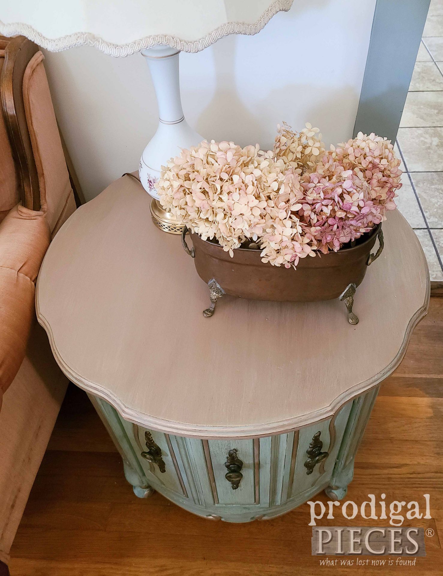 Vintage French Provincial Side Table Top with Metallic Wash Top by Larissa of Prodigal Pieces | prodigalpieces.com #prodigalpieces #table #furniture #french #diy